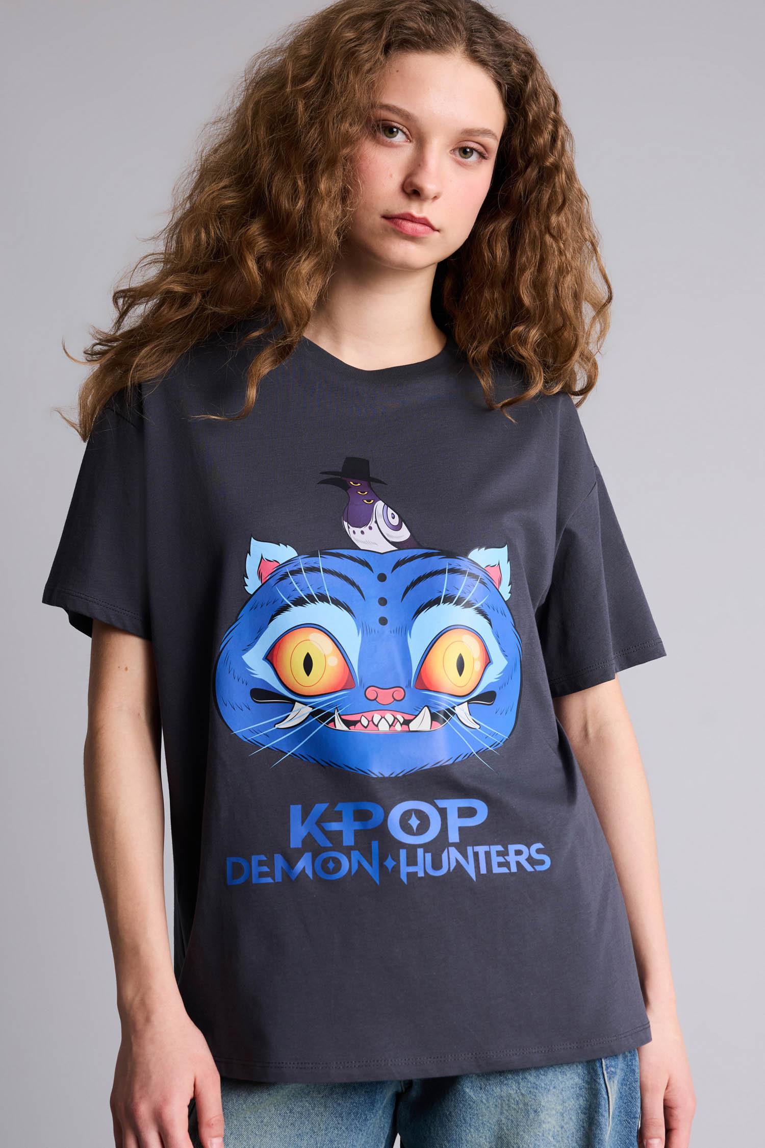 DeFacto %100 Pamuk Kpop - Demon Hunters Oversıze Tişört görsel 4