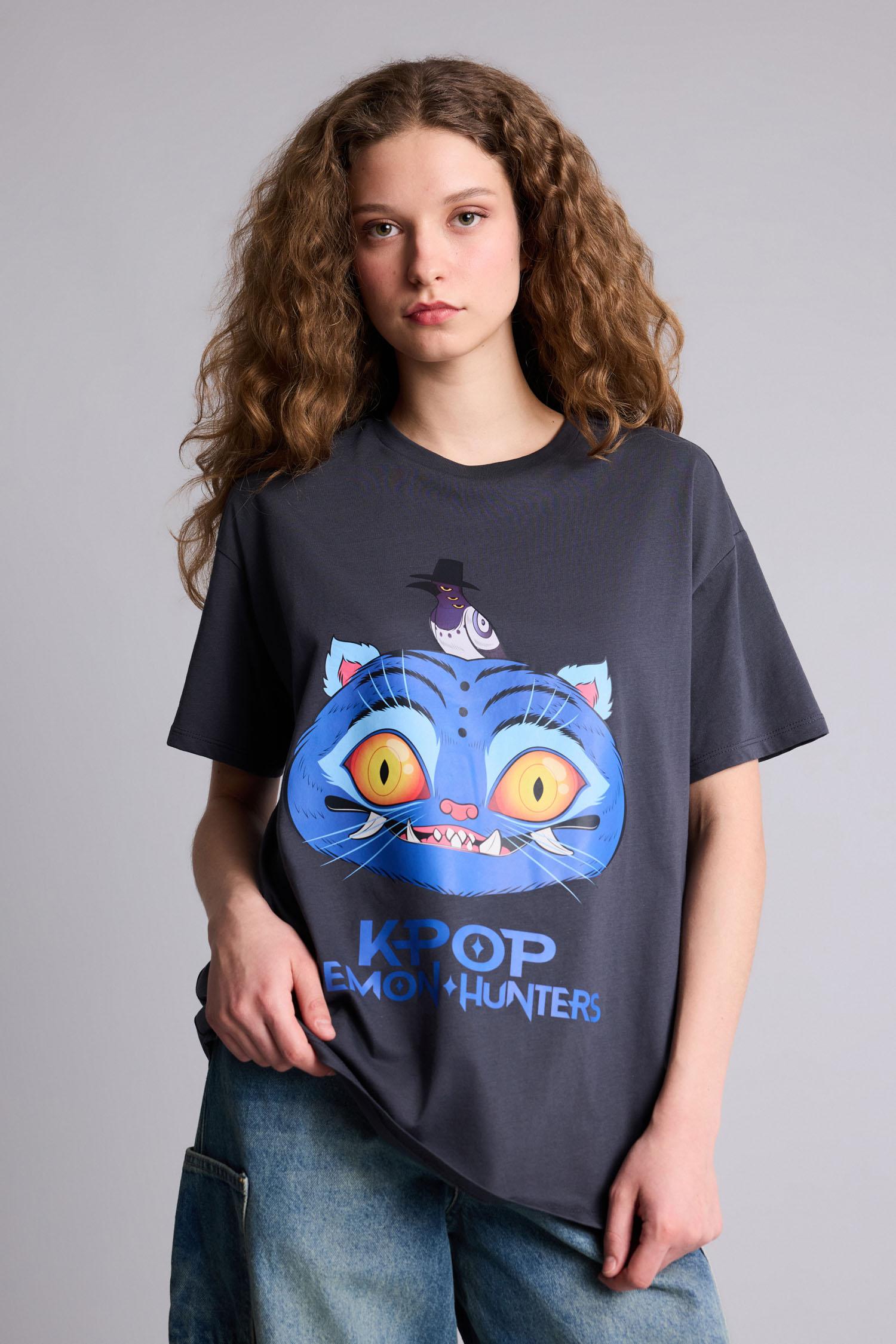 DeFacto %100 Pamuk Kpop - Demon Hunters Oversıze Tişört görsel 5