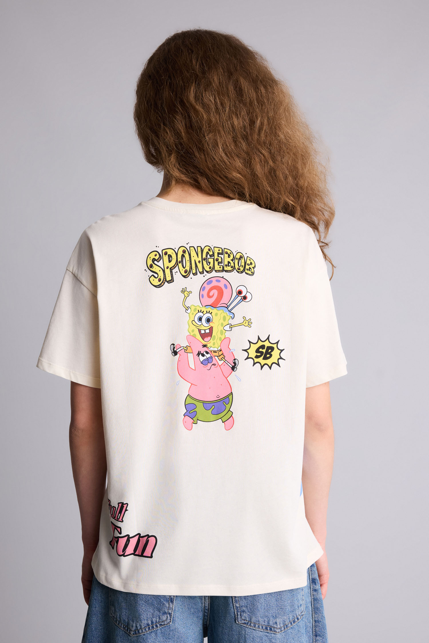 DeFacto %100 Pamuk SpongeBob Oversıze Sırt Baskılı Tişört görsel 4