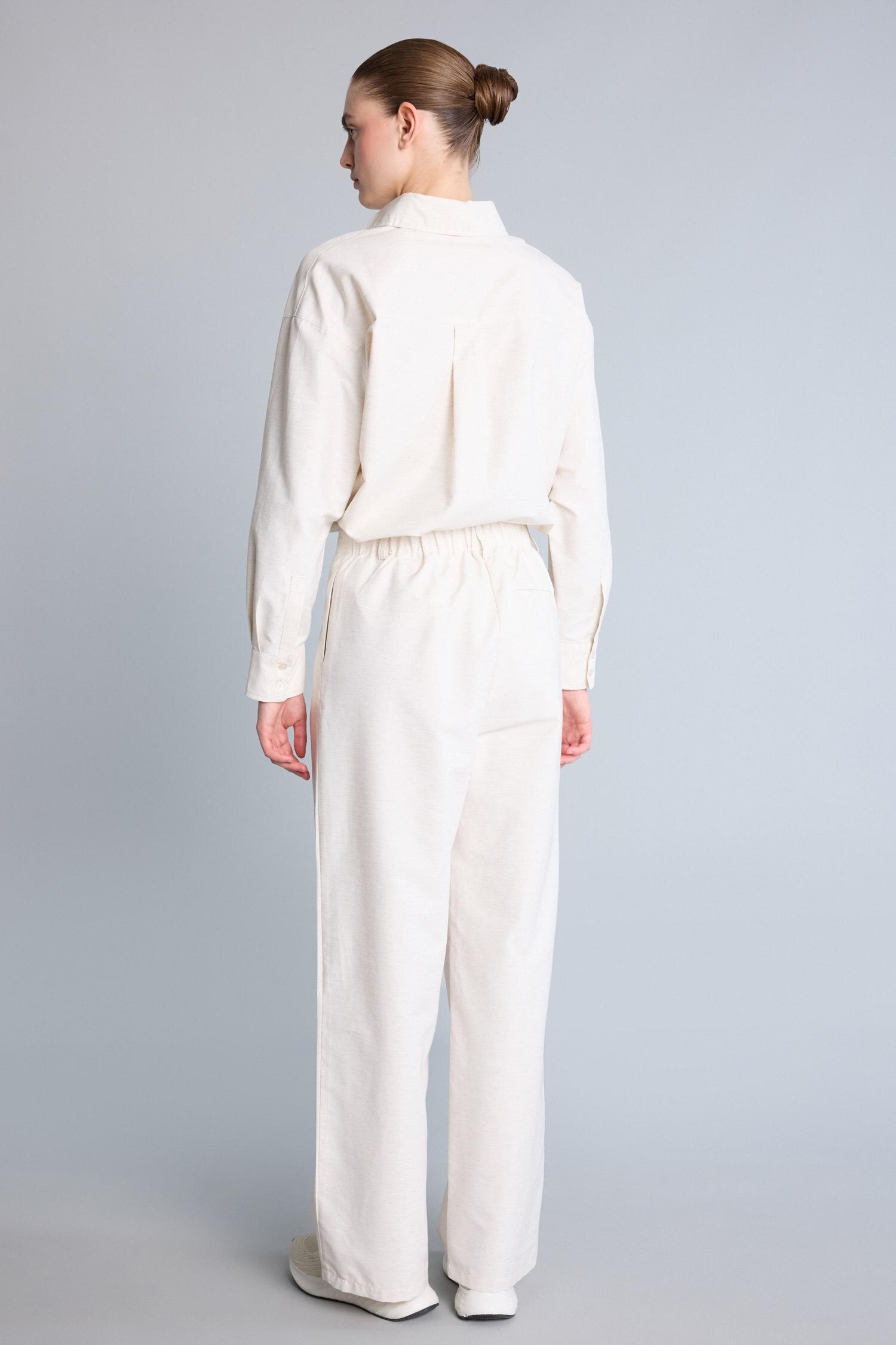 DeFacto Wide Leg Keten Pantolon görsel 6