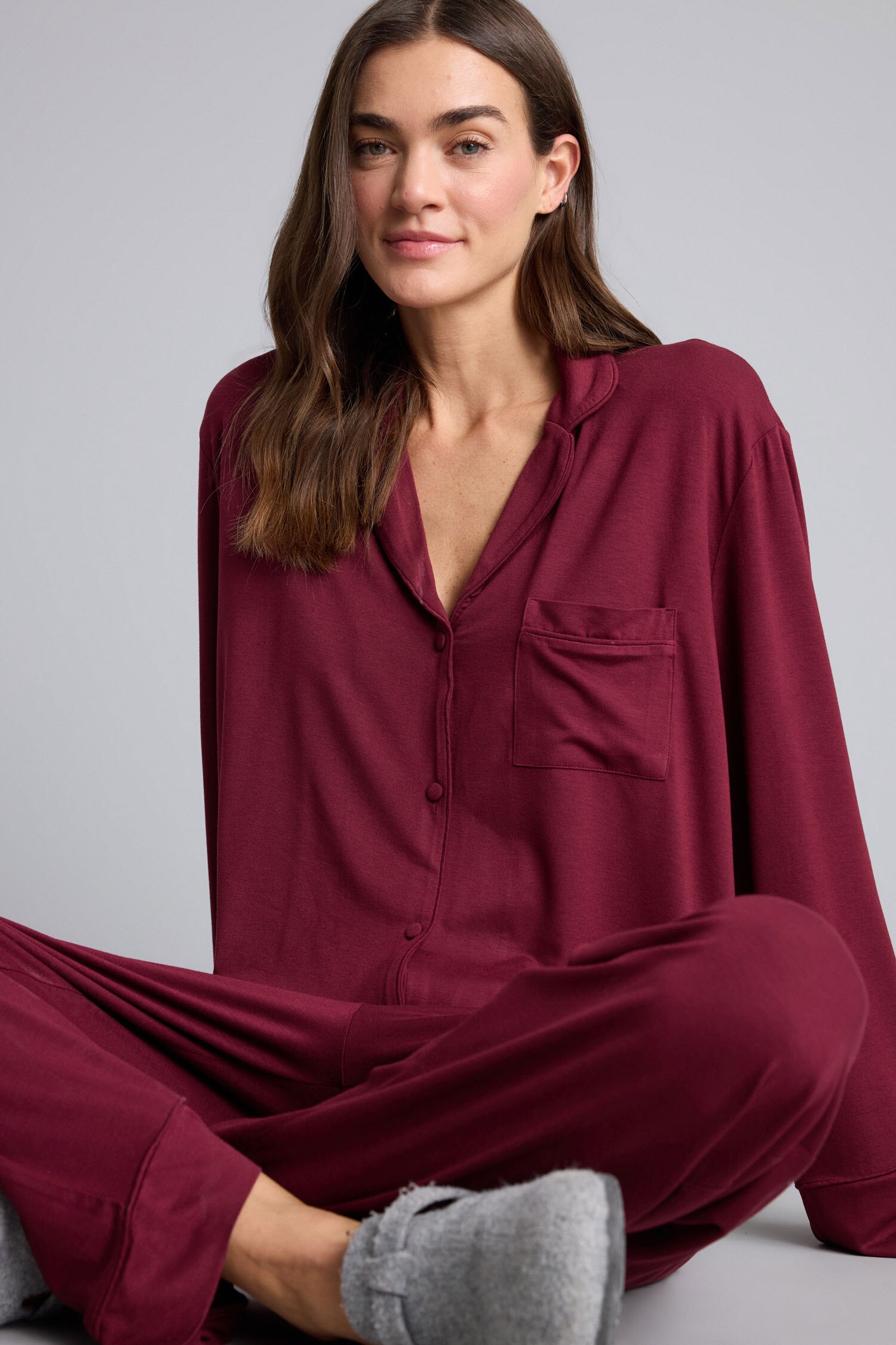 DeFacto Regular Fit Uzun Kollu Düğmeli Üst Uzun Alt Basıc Pijama Takımı