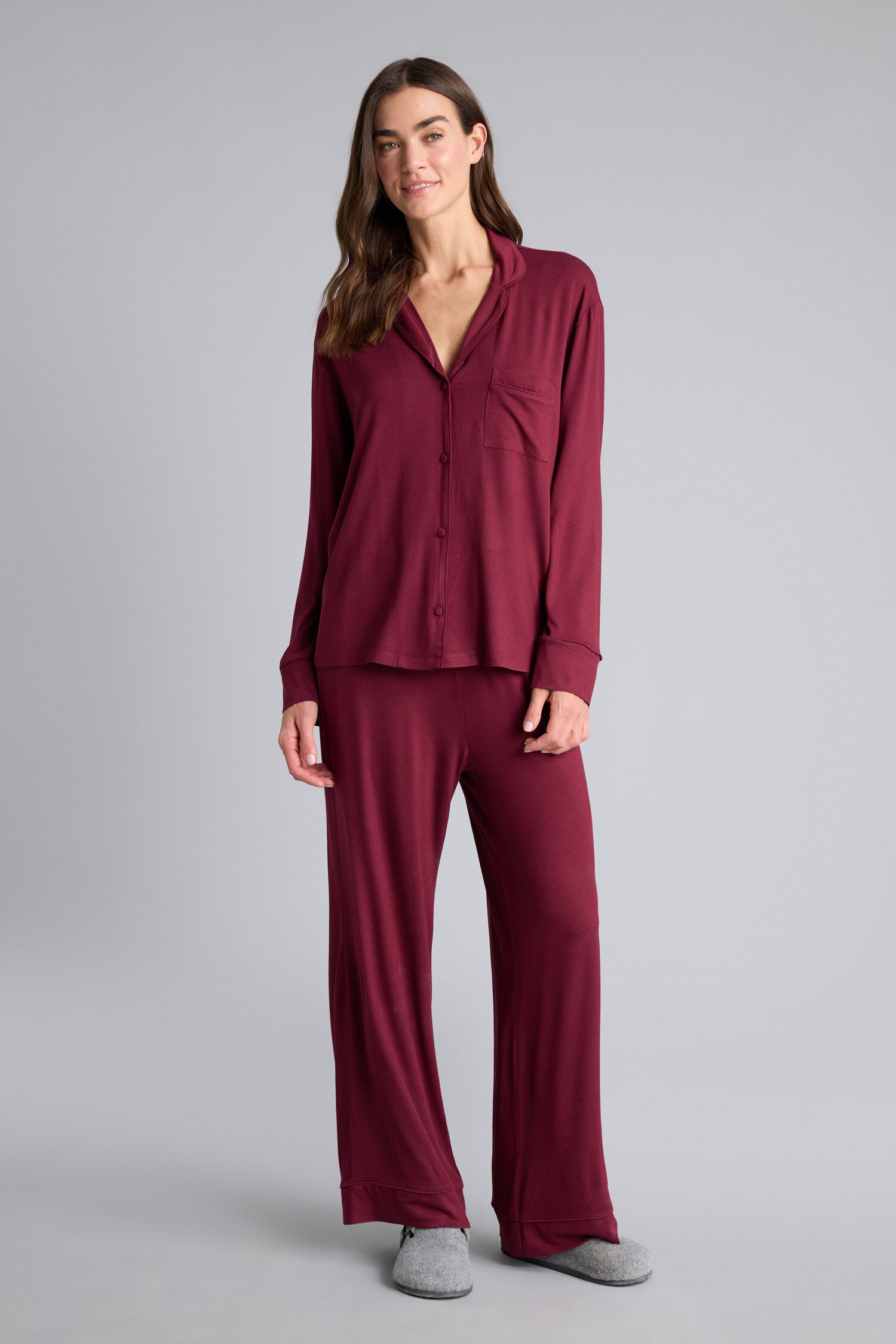 DeFacto Regular Fit Uzun Kollu Düğmeli Üst Uzun Alt Basıc Pijama Takımı görsel 2