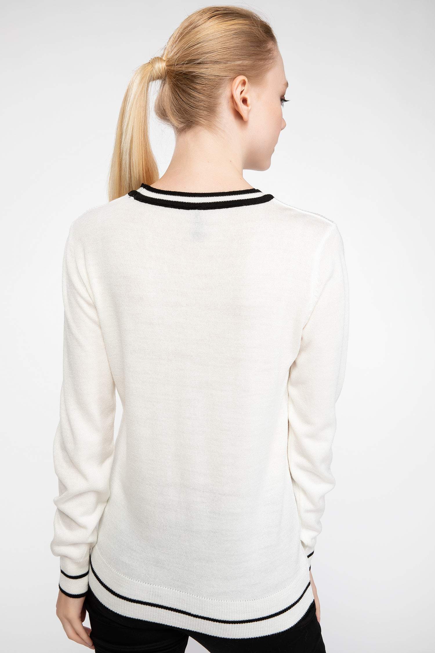 Defacto Düğme Detaylı Bisiklet Yaka Kazak. 5