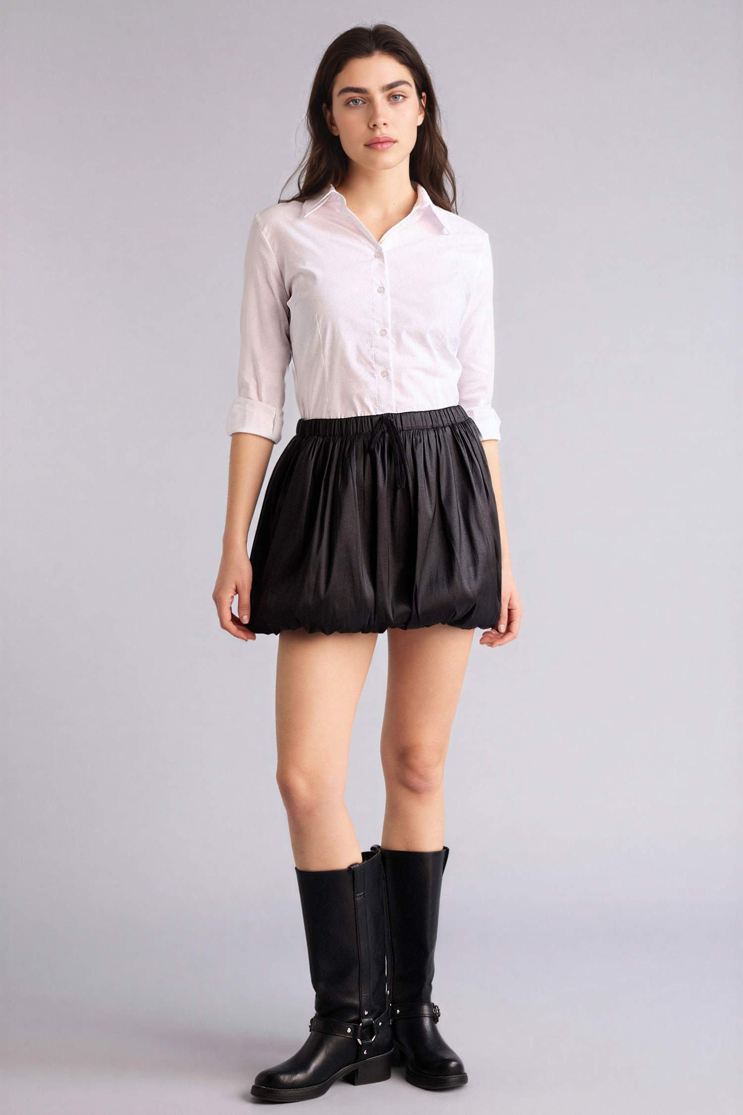 Balloon Fıt Normal Bel Tafta Mini Etek