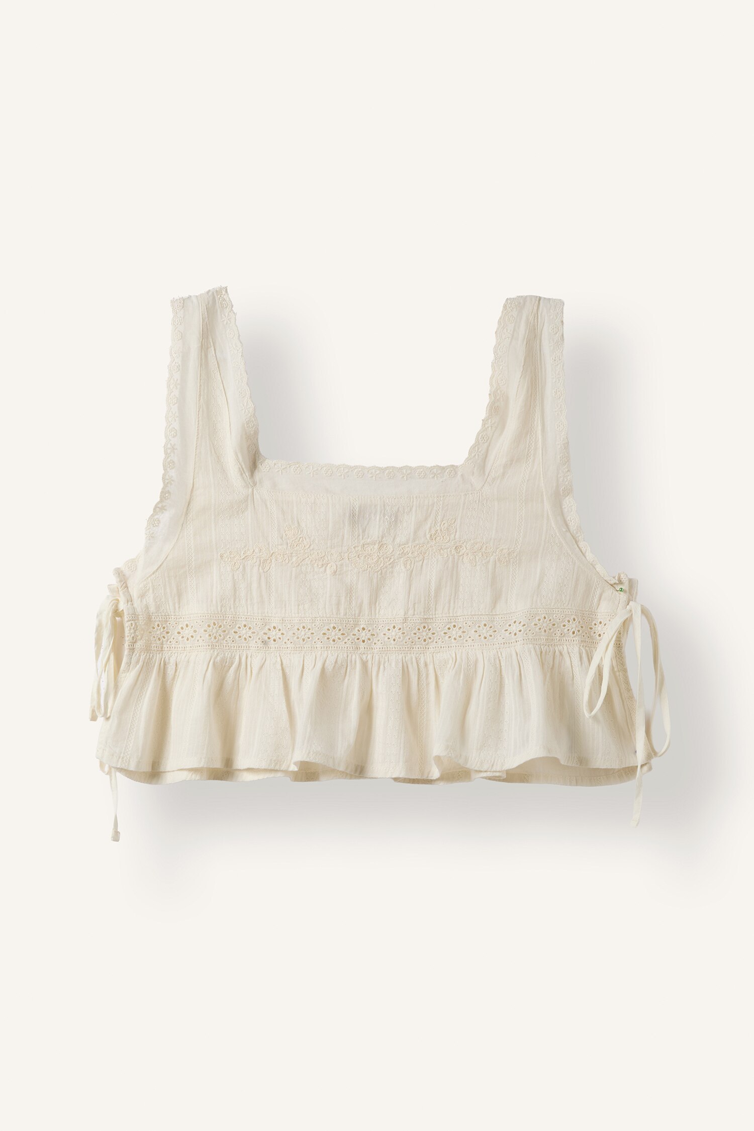 DeFacto %100 Pamuk Kare Yaka Fırfırlı Brode Crop Basic Bluz görsel 2