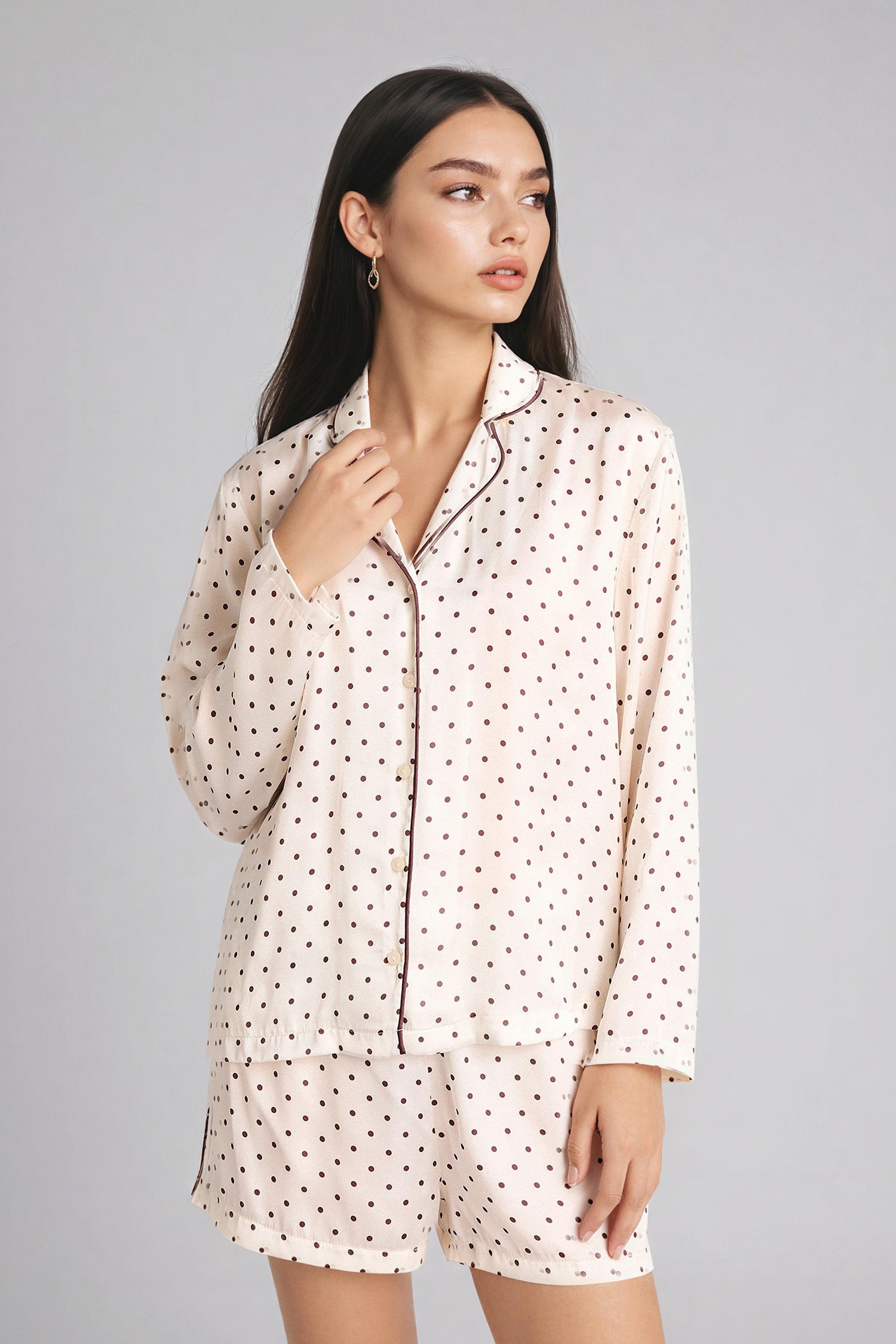 DeFacto Puantiyeli Saten Şortlu Pijama Takımı görsel 4