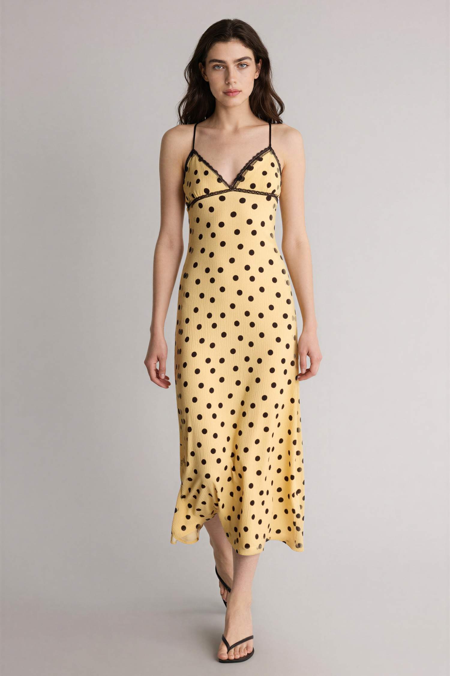 Yellow WOMAN Heart Collar Polka Dot Crinkle Maxi Dress 3496224 | DeFacto