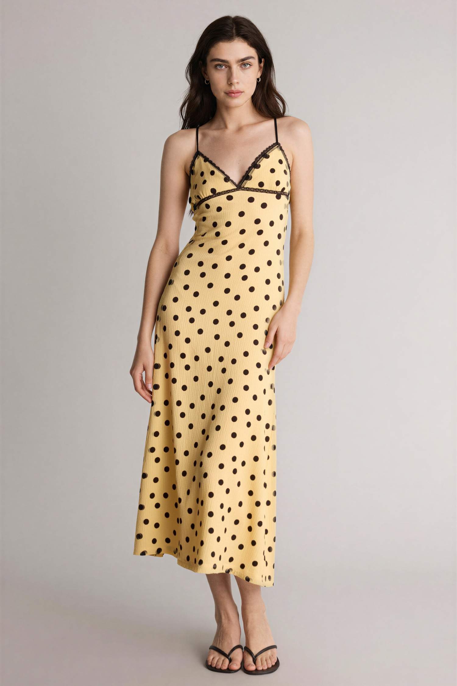 yellow dress black polka dots Retro And Cute Maxi Dress Casual Bohemia Long Dresses High Waist Custom Vestidos Vintage polka dots dress 1950s rockabilly swing cocktail dress Nipon Boutique Vintage Yellow and