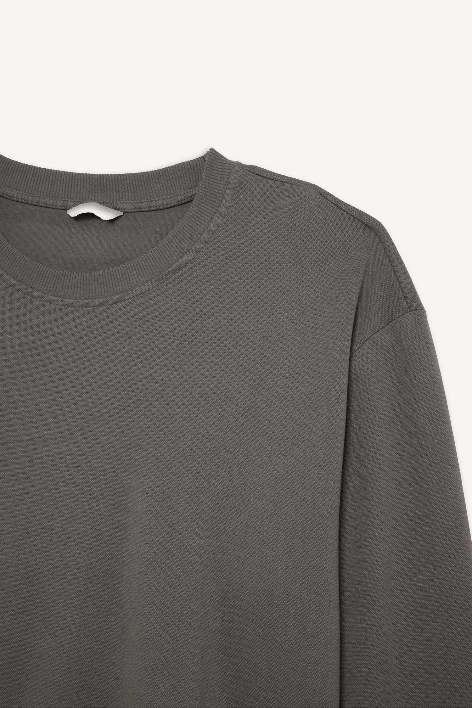 DeFacto Pamuklu Boxy Fıt Büyük Beden Bisiklet Yaka Pike Sweatshirt görsel 2
