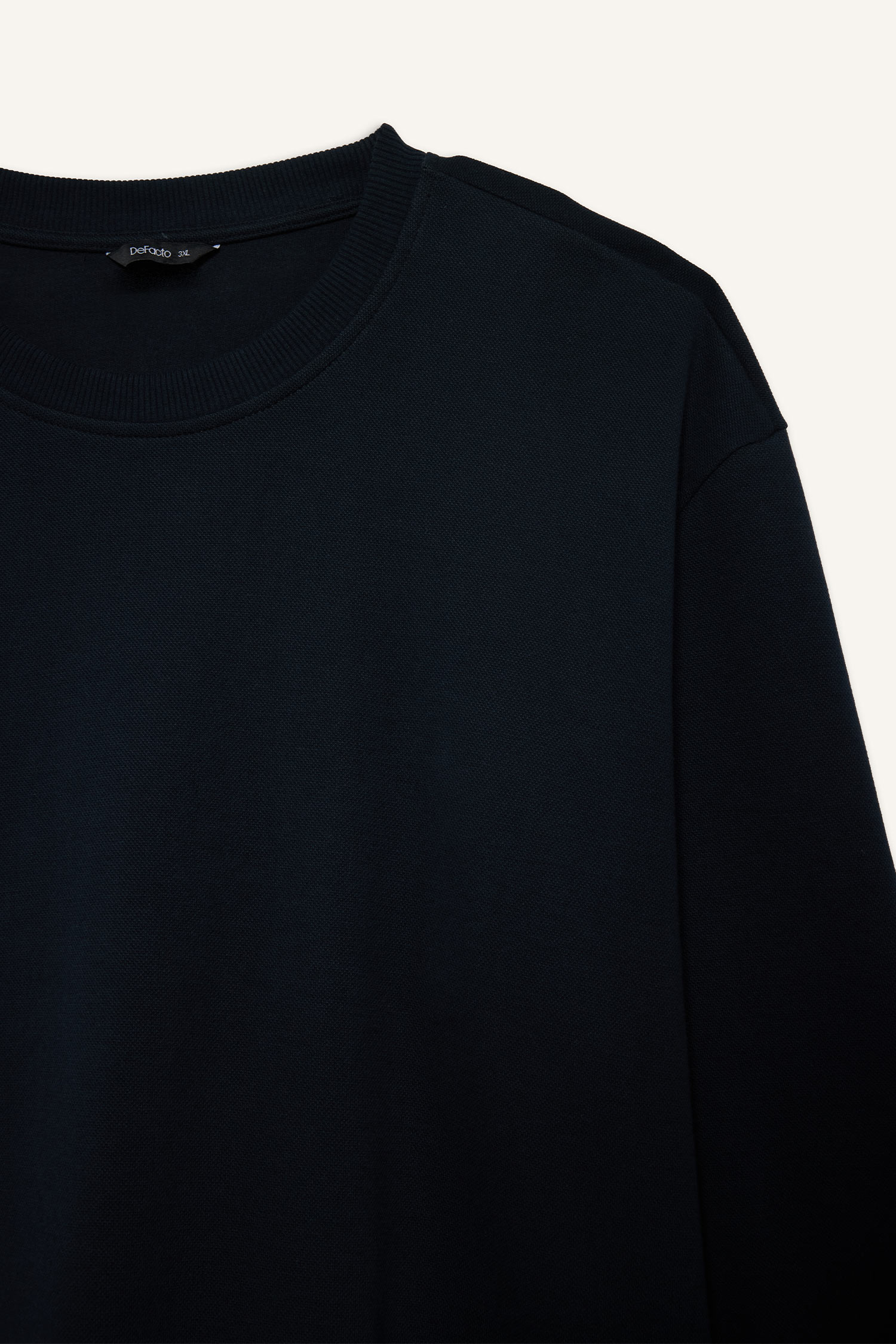 DeFacto Pamuklu Boxy Fıt Büyük Beden Bisiklet Yaka Pike Sweatshirt görsel 2