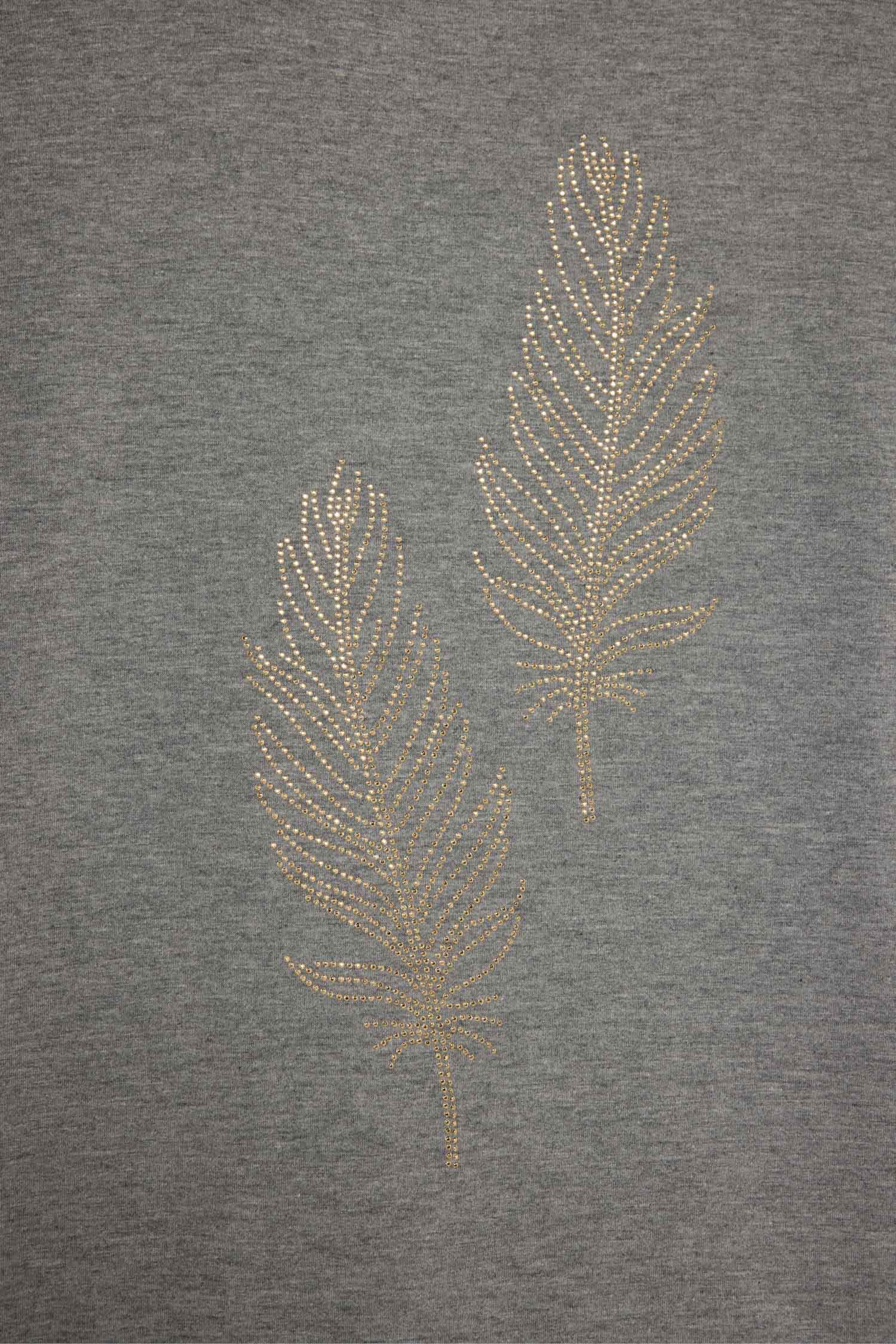 Relax Fıt Bisiklet Yaka Taş Baskılı Uzun Kollu Tişört