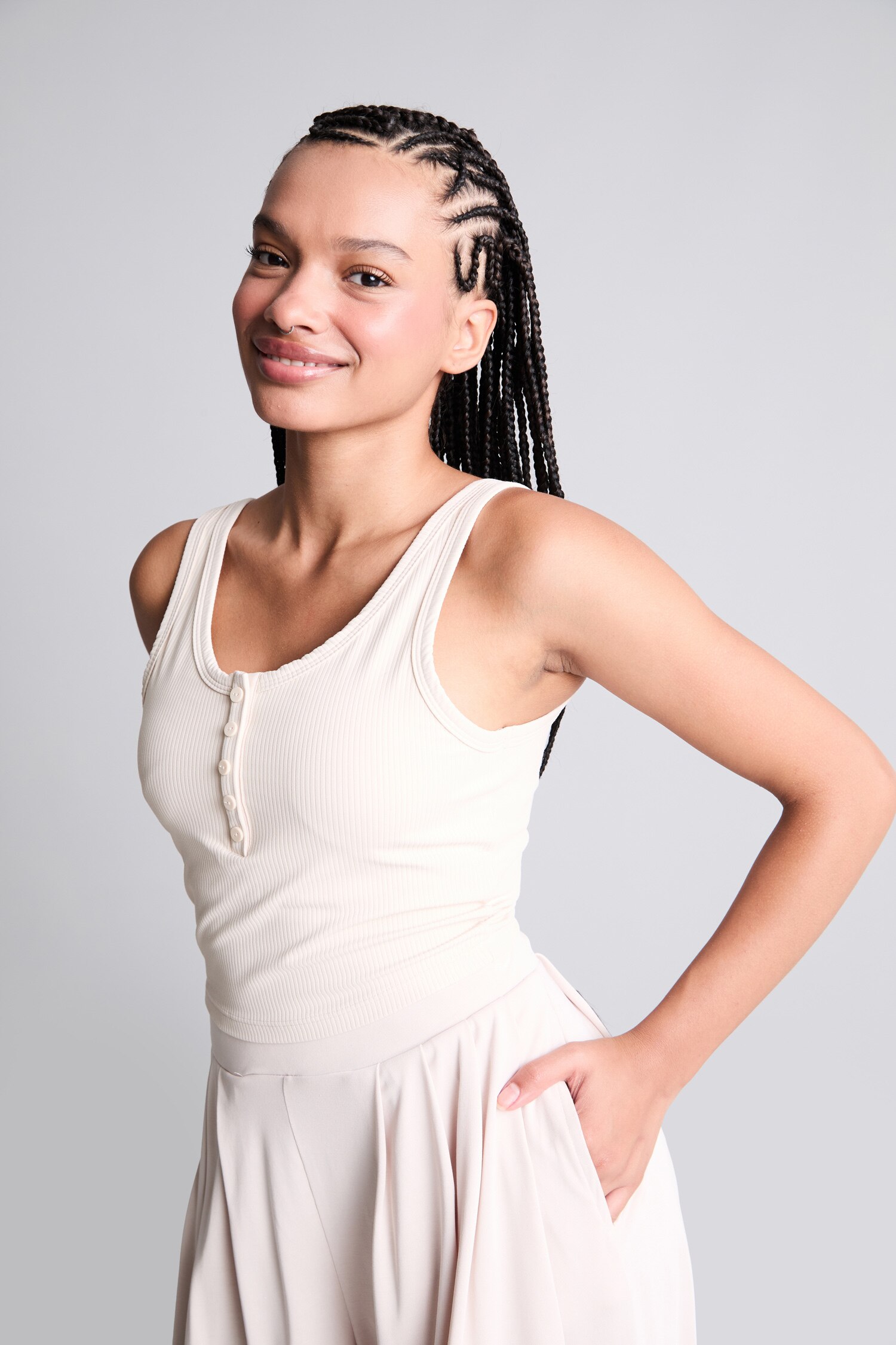DeFacto Esnek Kumaş Crop Top Düğmeli Yaka görsel 7