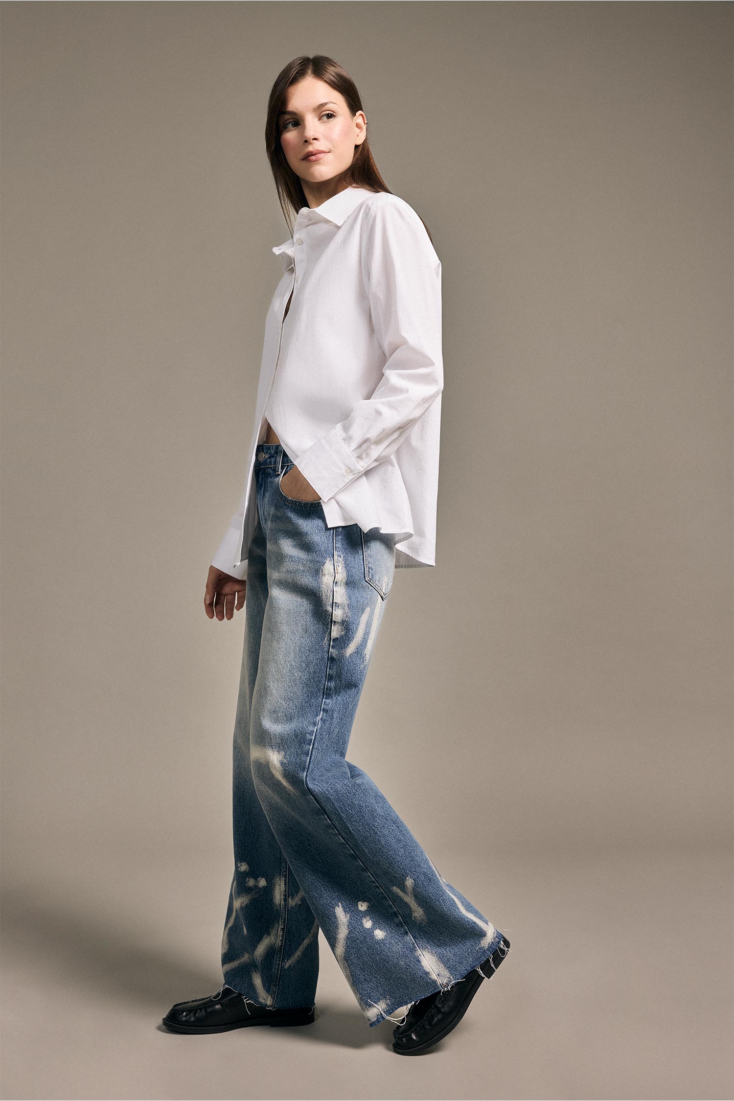 DeFacto %100 Pamuk Kadın Wide Leg Jean Pantolon görsel 3