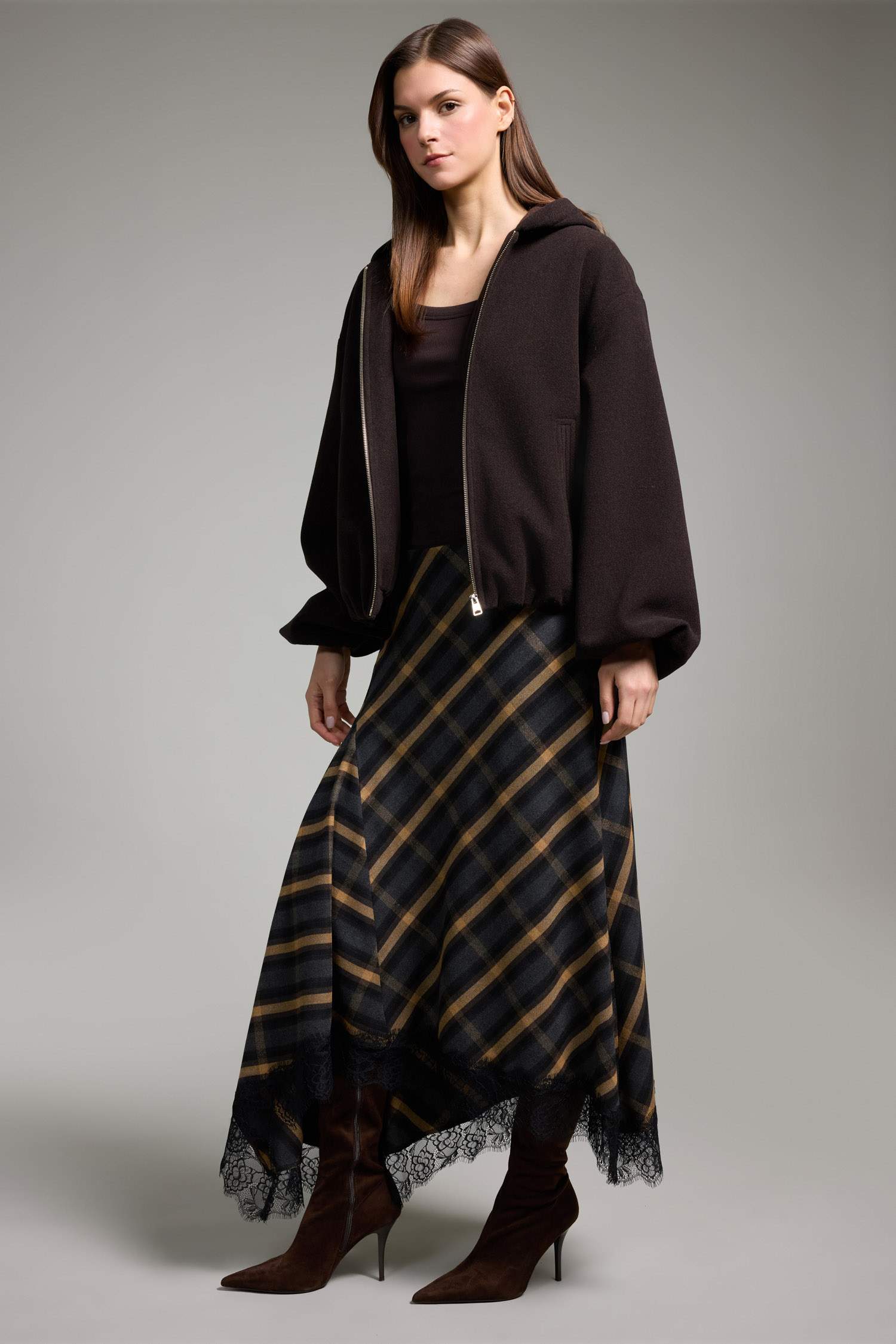 A Cut Printed Normal Waist Midi Skirt