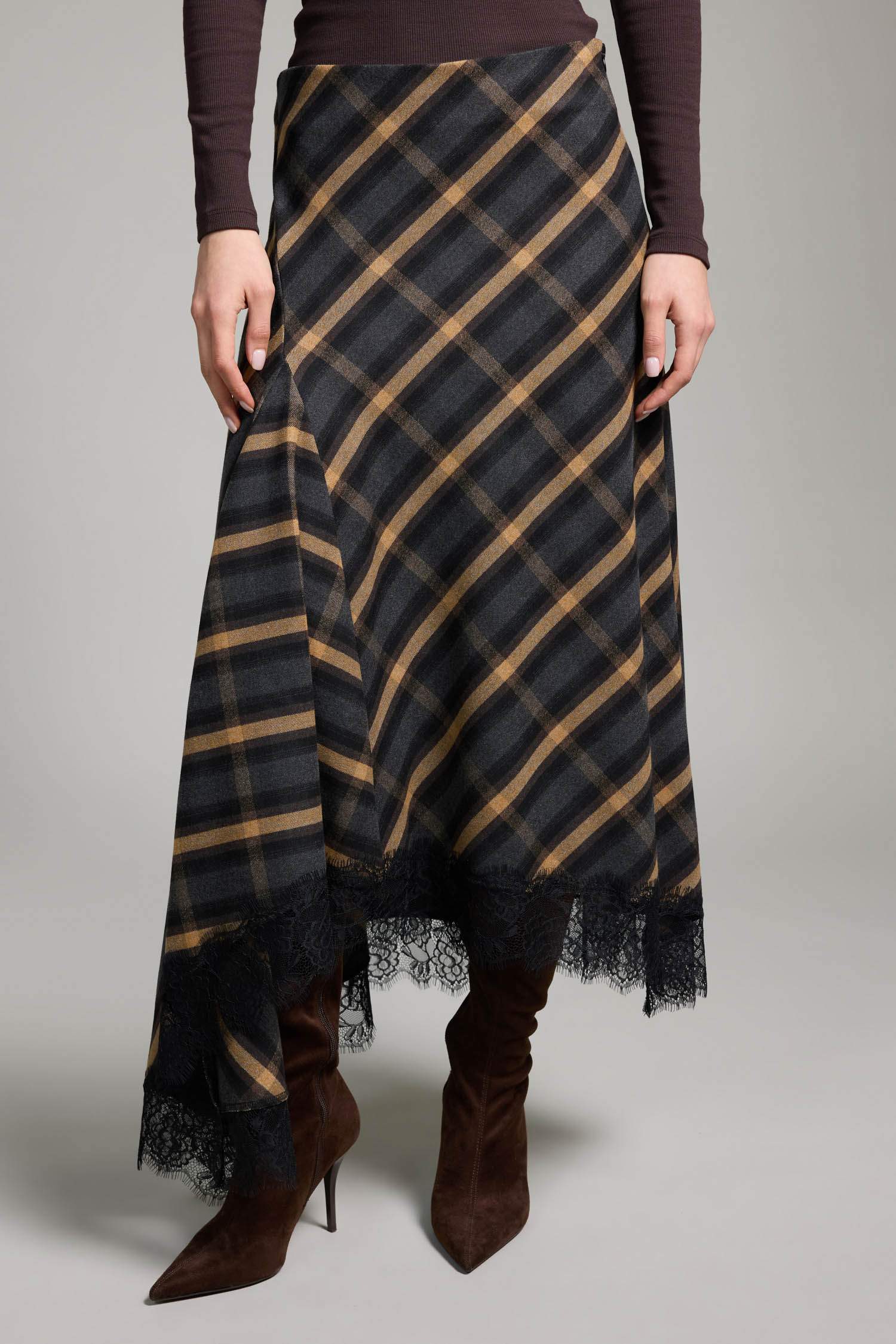 A Cut Printed Normal Waist Midi Skirt