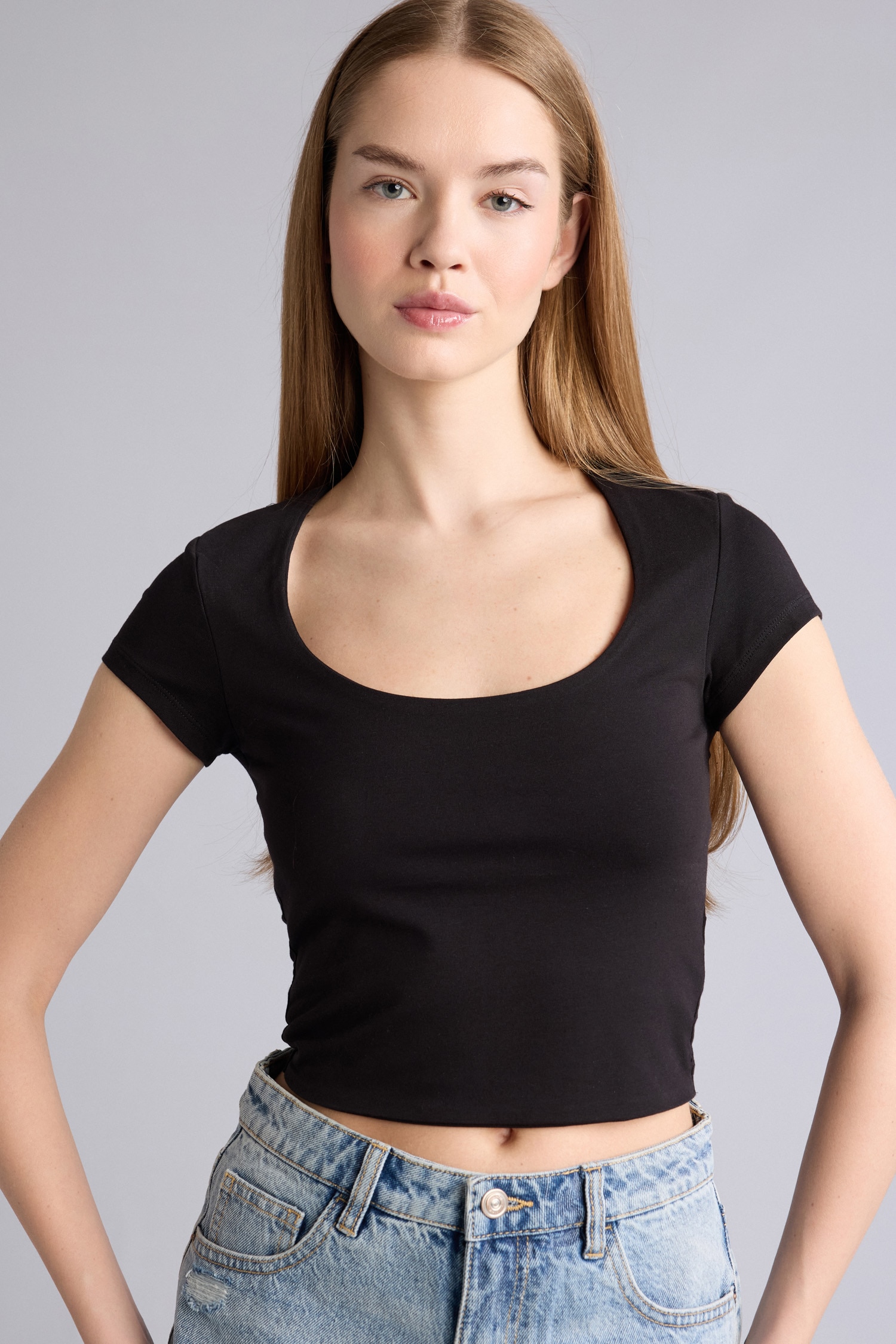 DeFacto Fıtted Basıc Crop Tişört