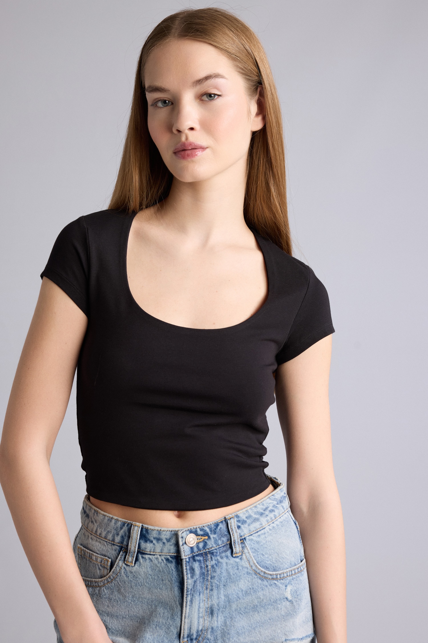 DeFacto Fıtted Basıc Crop Tişört görsel 3