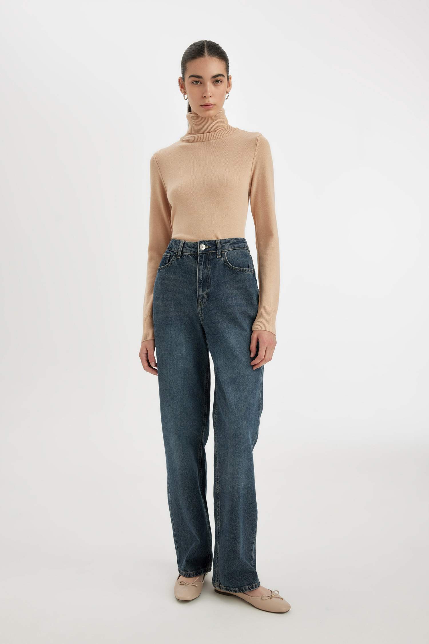 Regular Fit Yumuşak Dokulu Balıkçı Yaka Basic Düz Triko Kazak