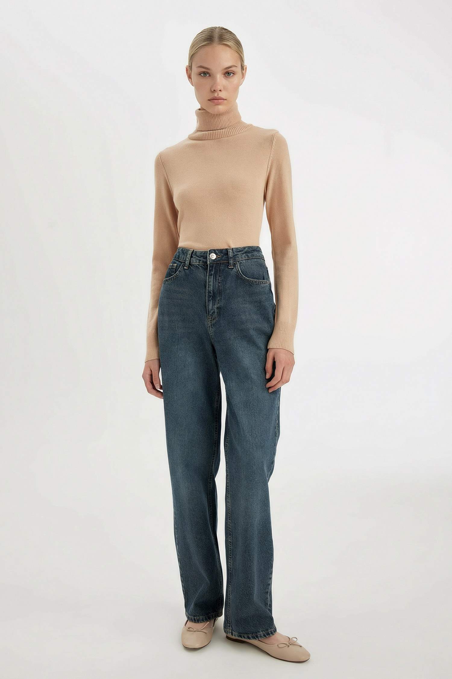 Regular Fit Yumuşak Dokulu Balıkçı Yaka Basic Düz Triko Kazak