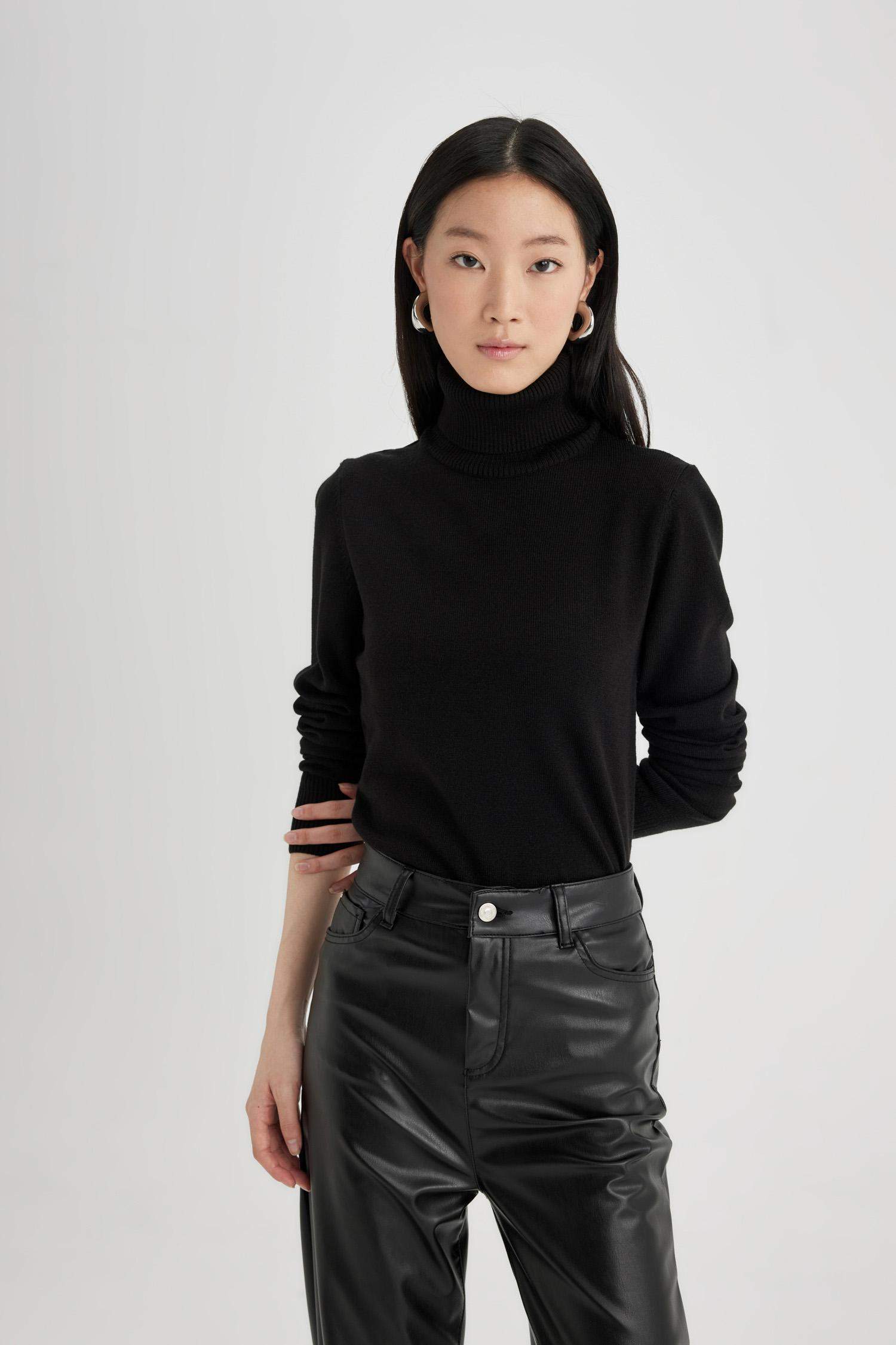 Regular Fit Yumuşak Dokulu Balıkçı Yaka Basic Düz Triko Kazak