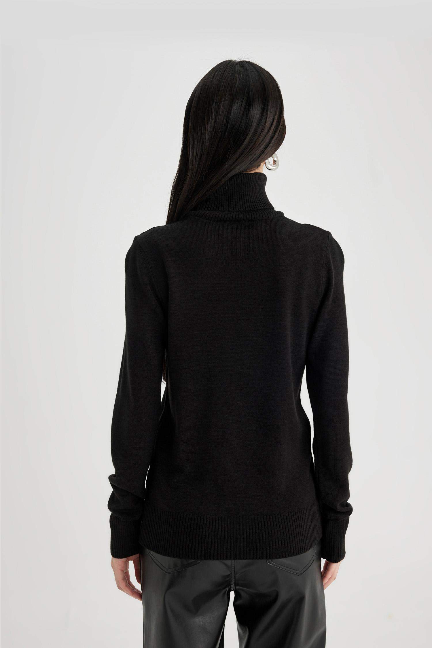 Regular Fit Yumuşak Dokulu Balıkçı Yaka Basic Düz Triko Kazak