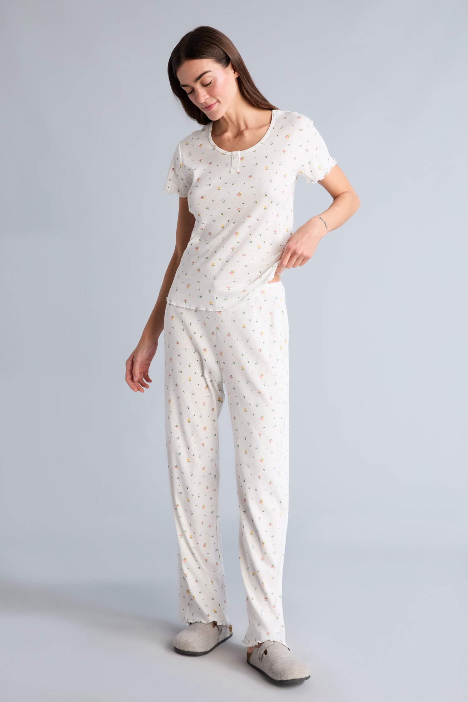 DeFacto %100 Pamuk Regular Fıt Kısa Kollu Desenli Pijama Takımı