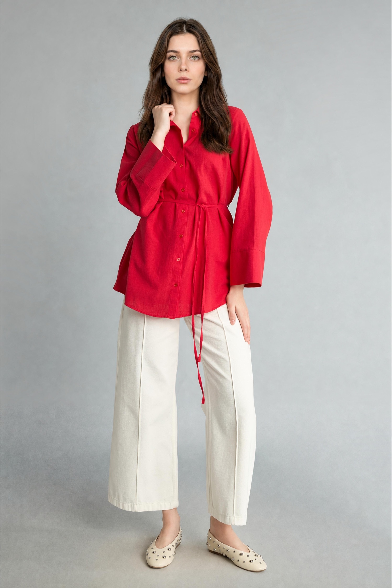 DeFacto Regular Fit Flamlı Pamuk Tunik görsel 2