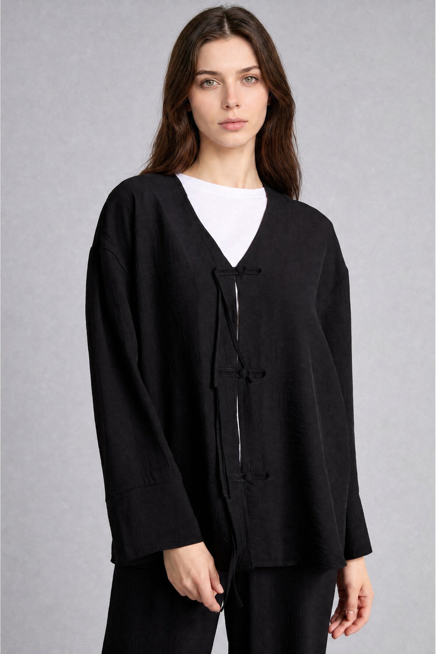 DeFacto Regular Fit V Yaka Kimono görsel 3