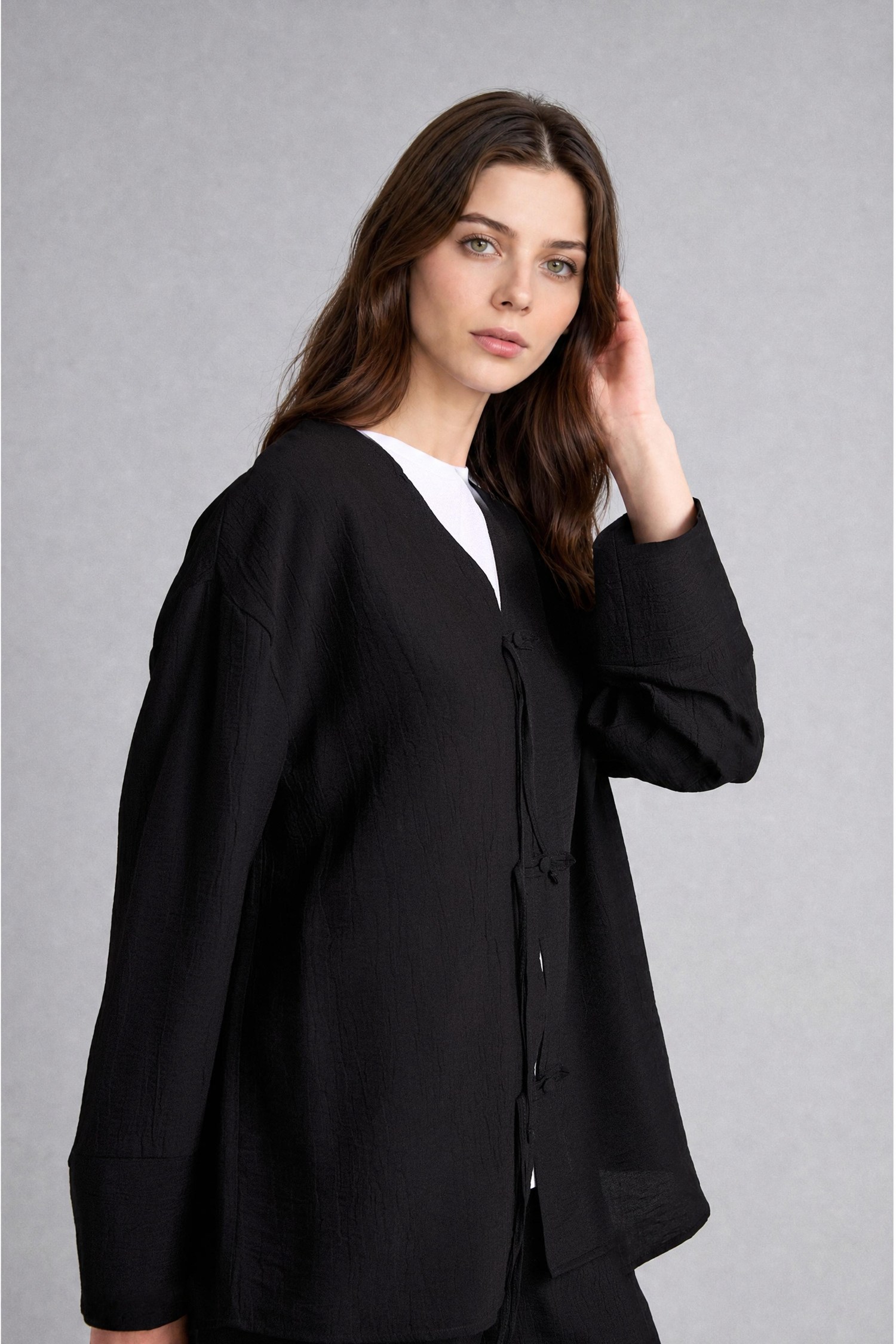 DeFacto Regular Fit V Yaka Kimono görsel 4