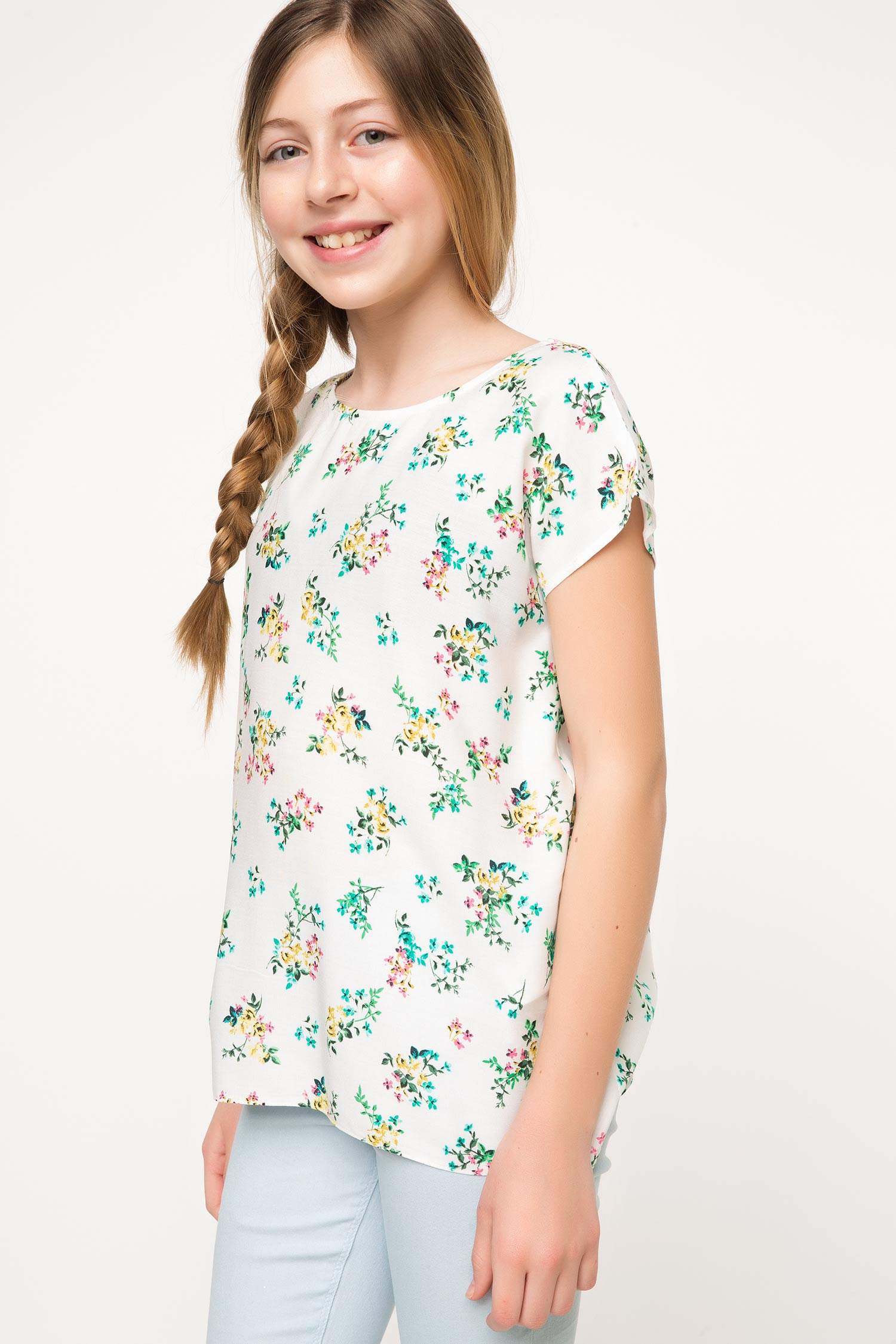 Defacto Çiçek Desenli Genç Kız Bluz. 1