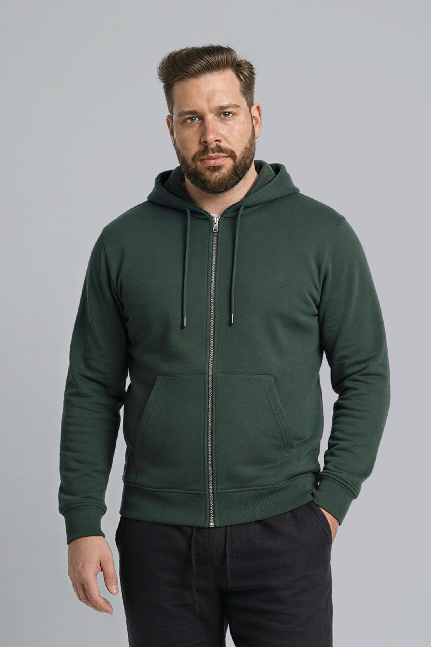 DeFacto %100 Pamuk Büyük Beden Kapüşonlu Fermuarlı Sweatshirt