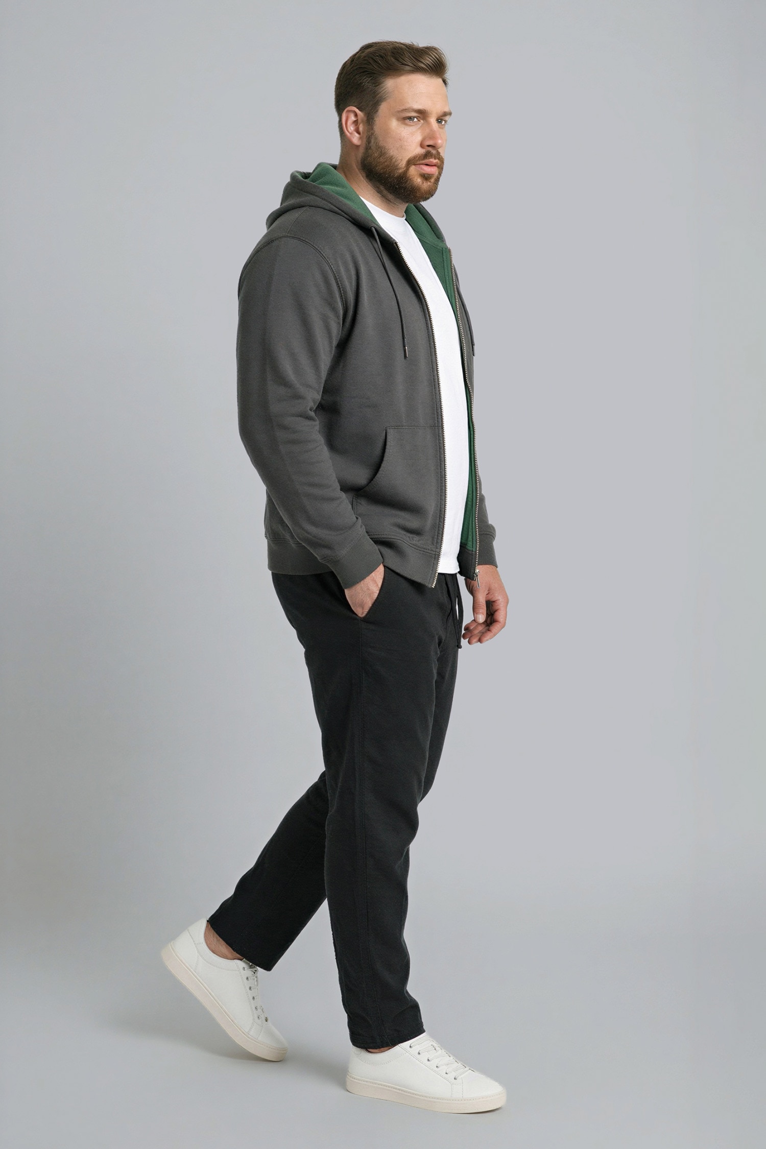 DeFacto %100 Pamuk Büyük Beden Kapüşonlu Fermuarlı Sweatshirt görsel 2