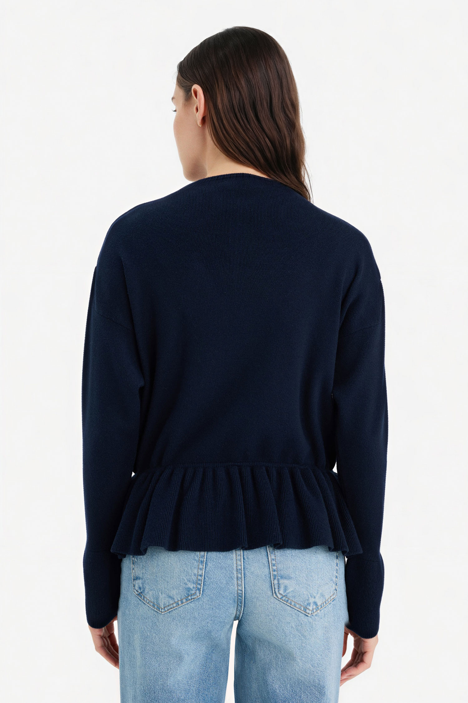 DeFacto Kayık Yaka Düğmeli Peplum Basic Kazak görsel 5
