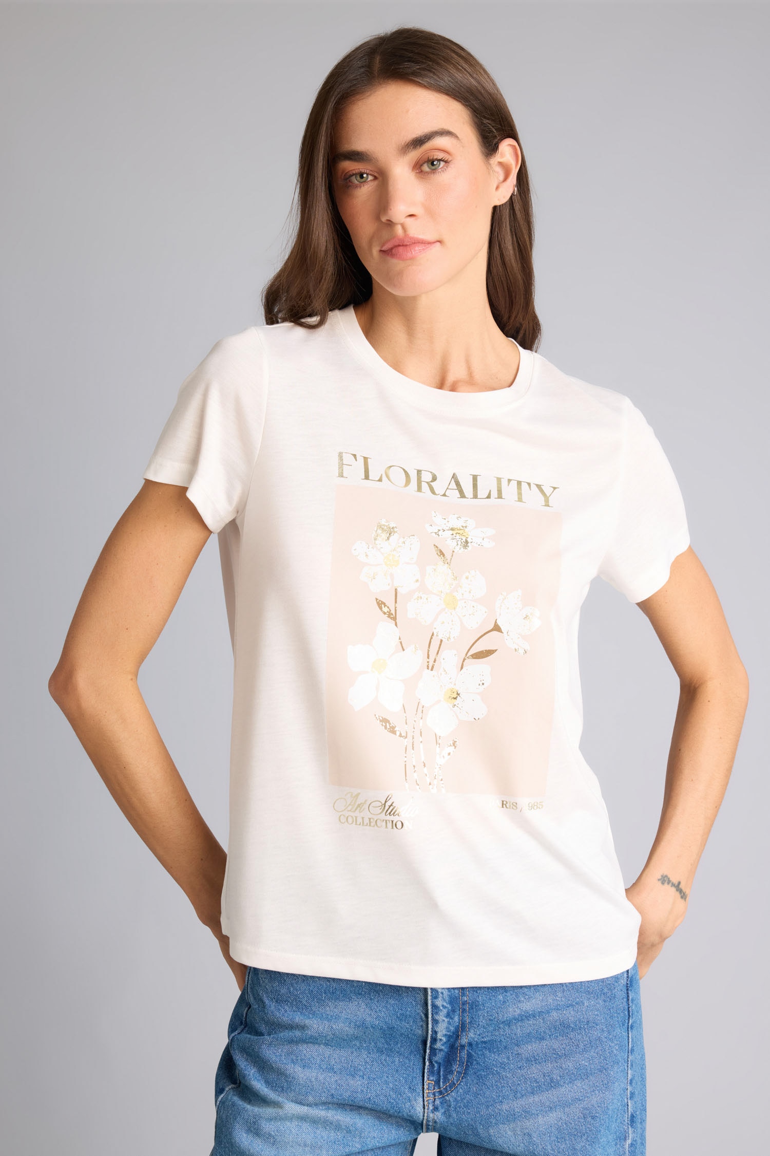 DeFacto Regular Fit Kısa kollu Çiçek Desenli Tişört görsel 3