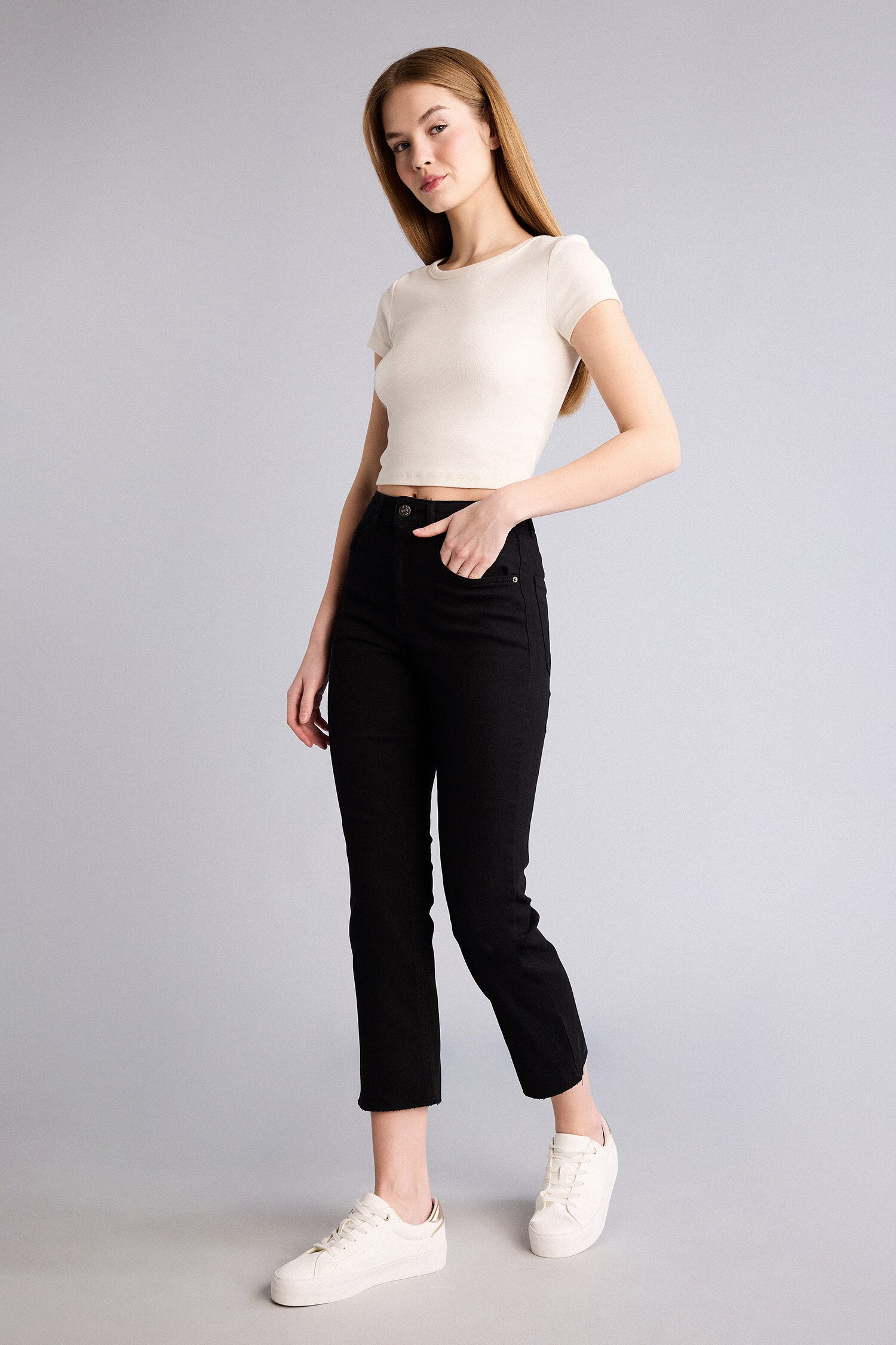 DeFacto Normal Bel Crop Gabardin Pantolon