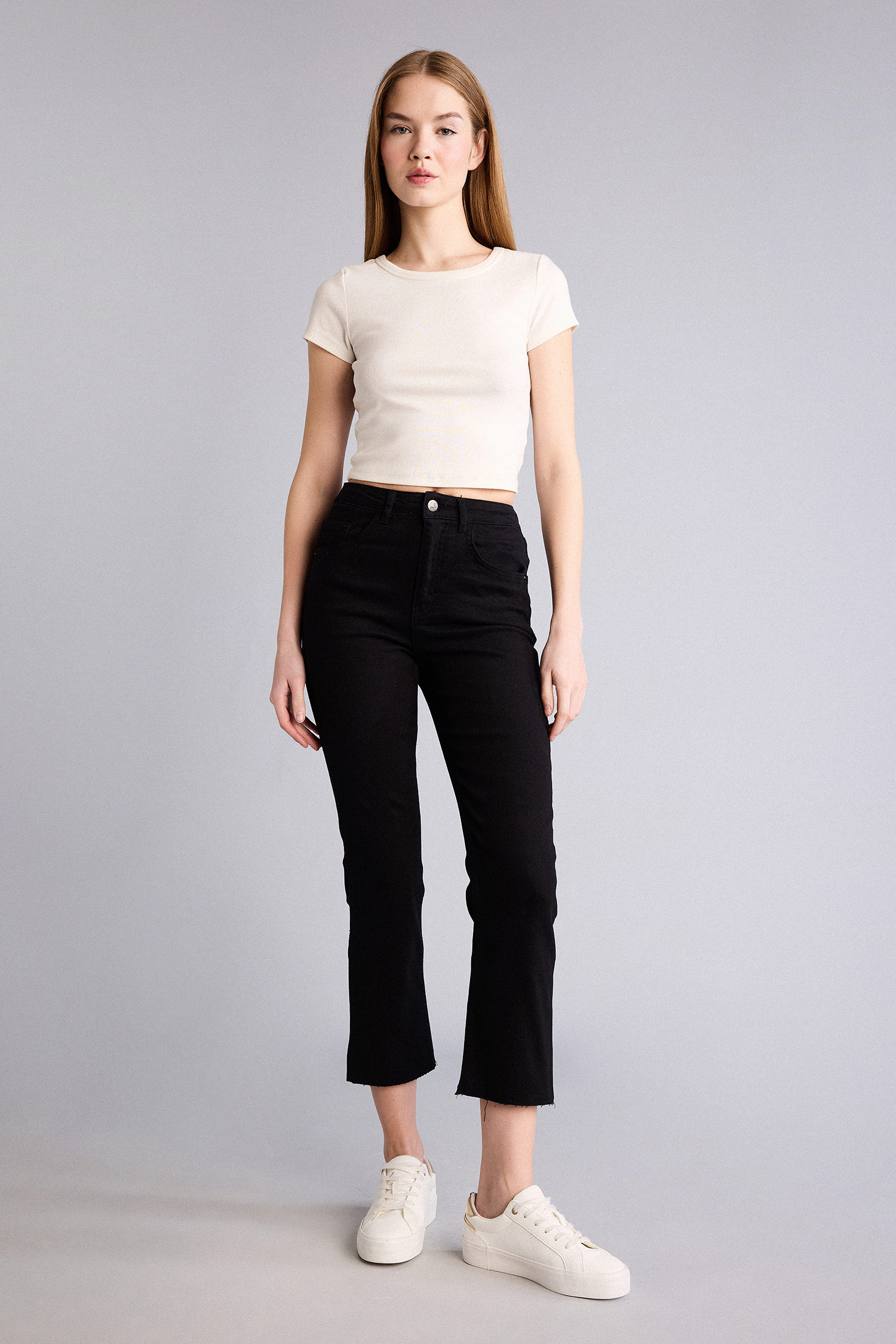 DeFacto Normal Bel Crop Gabardin Pantolon görsel 2