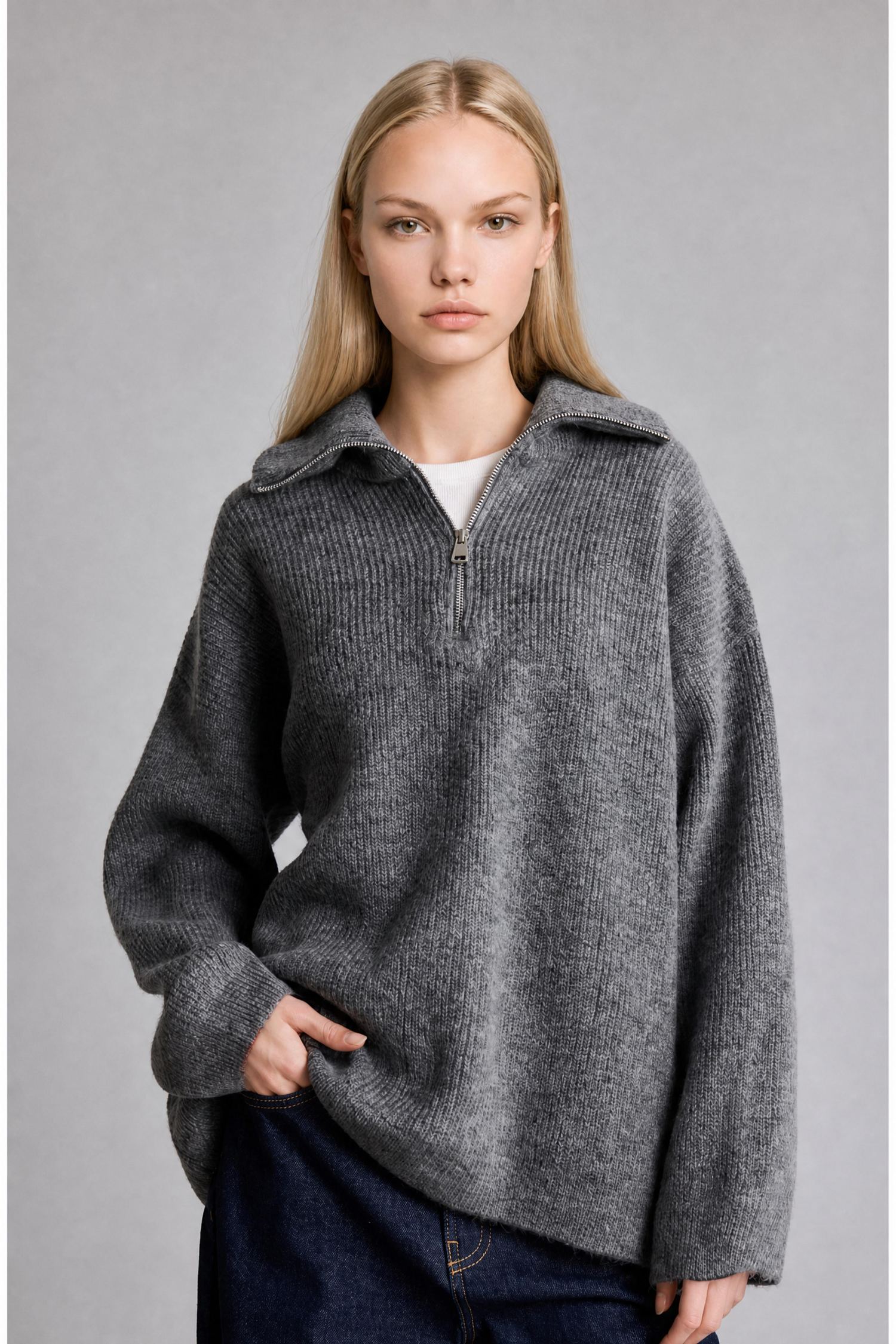 DeFacto Oversize Polo Yaka Kazak görsel 3