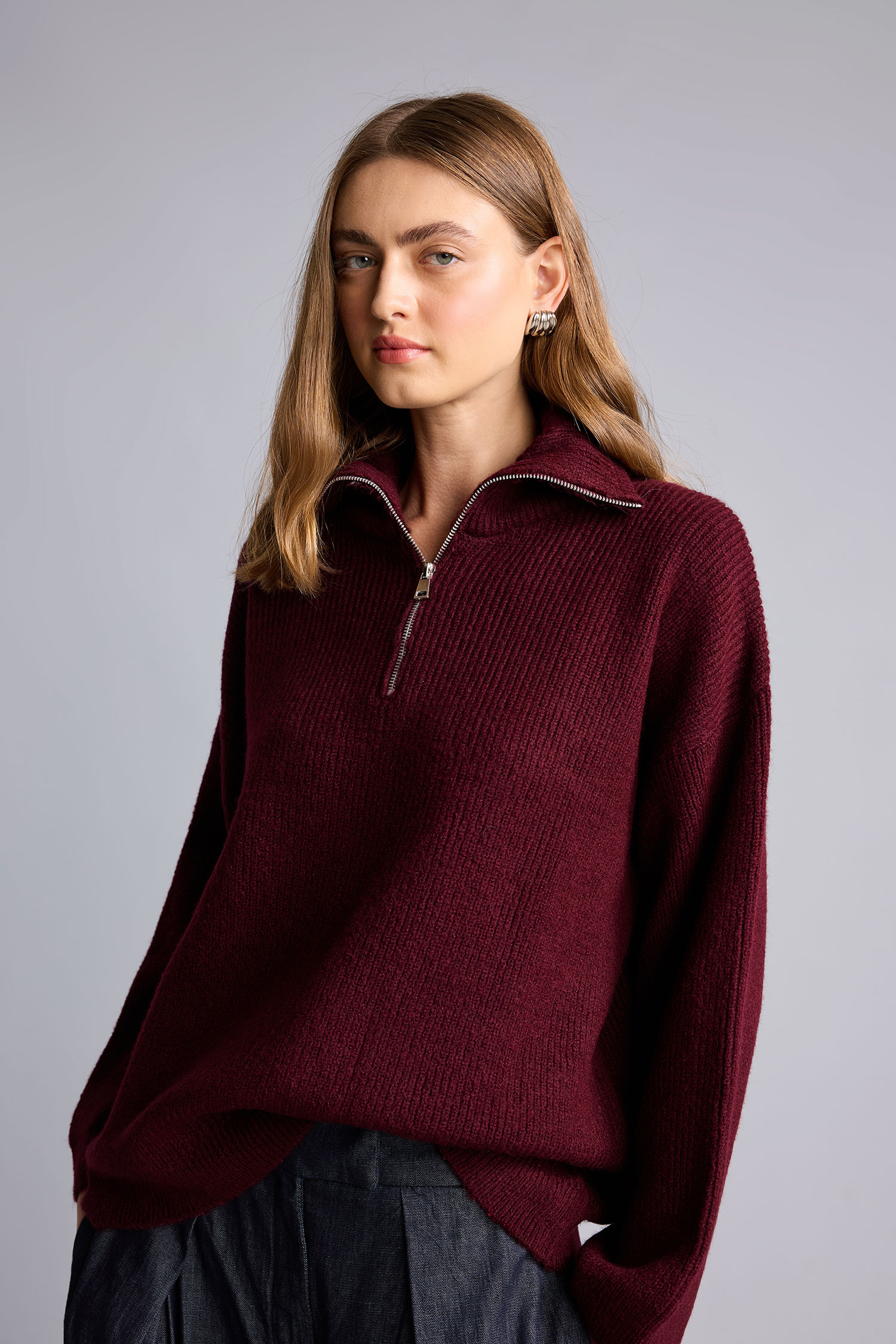 DeFacto Oversize Polo Yaka Fermuarlı Basic Kazak görsel 3