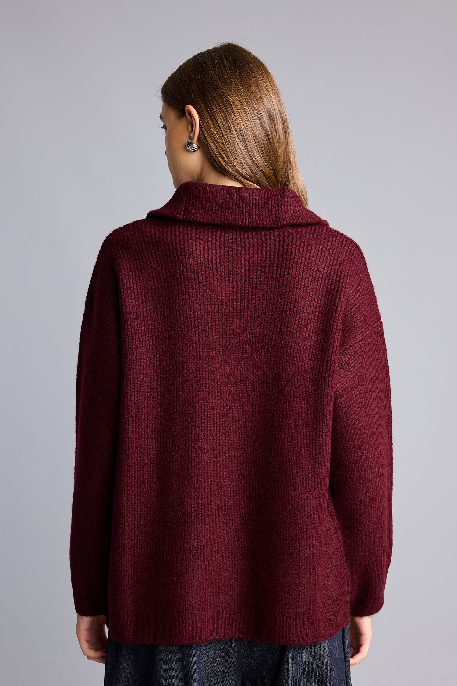 DeFacto Oversize Polo Yaka Fermuarlı Basic Kazak görsel 5