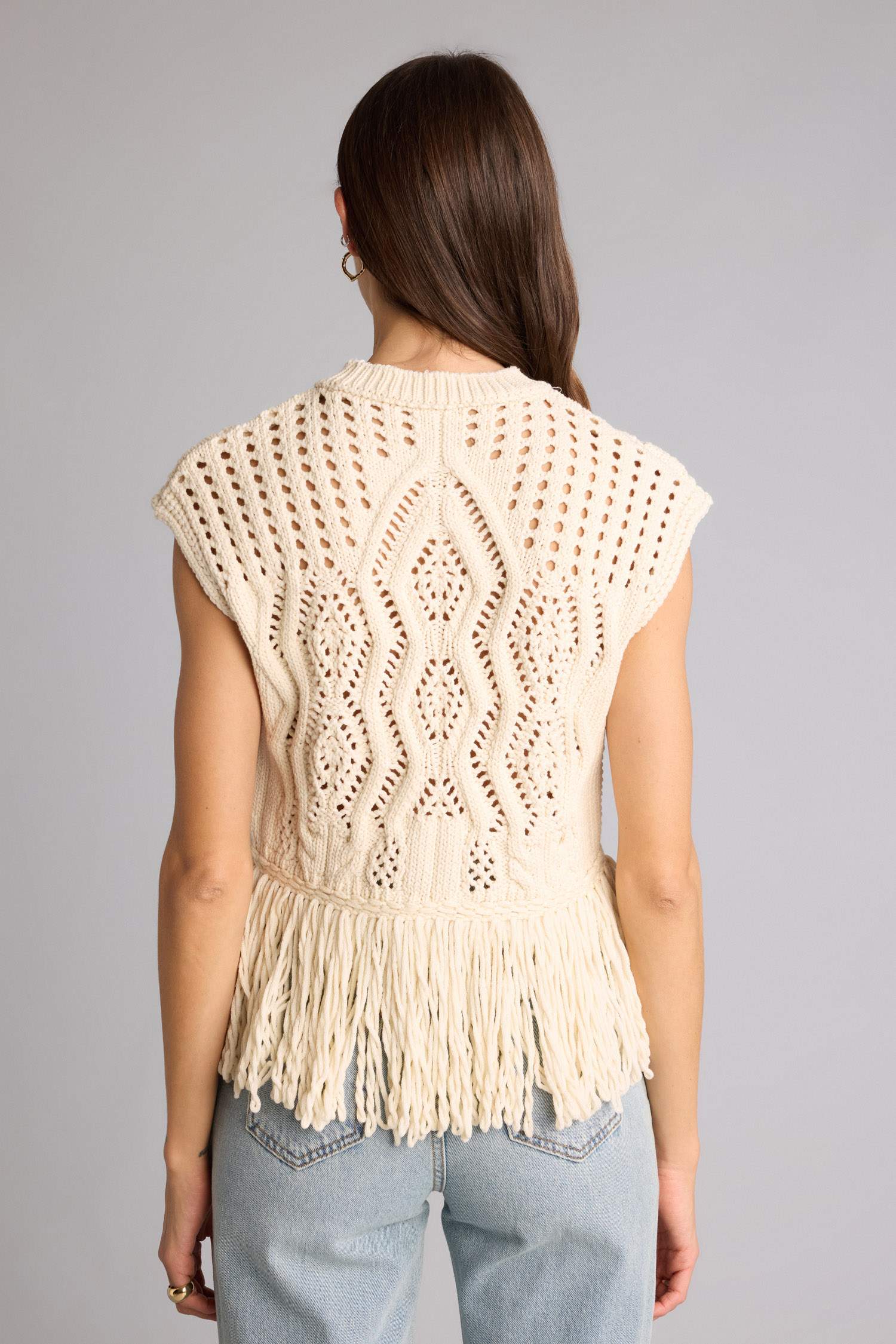 Ecru WOMAN Oversize Fit With Fringe Knit Vest 3513374 | DeFacto