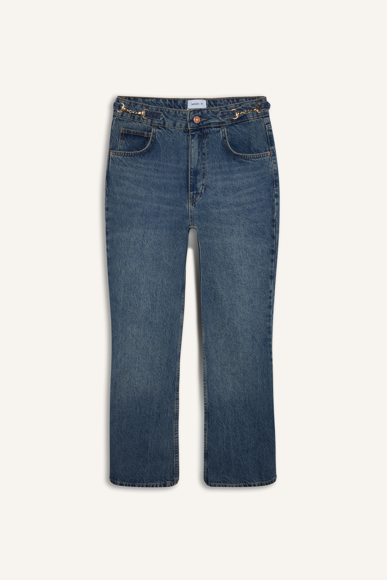 DeFacto %100 Pamuk Crop Flare Fıt Normal Bel Jean Pantolon görsel 6