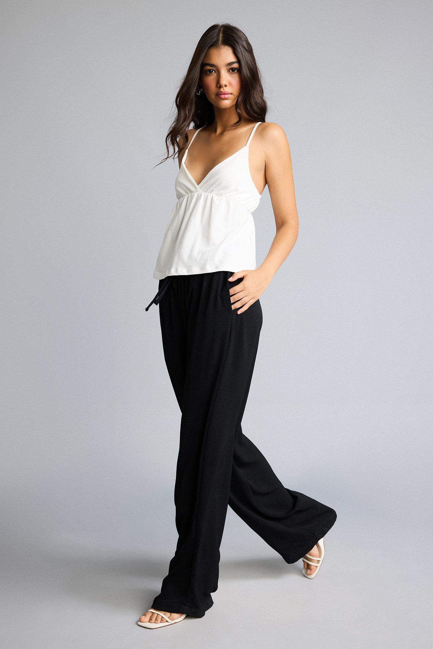 Black WOMAN Wide Leg Trousers 3534780 | DeFacto