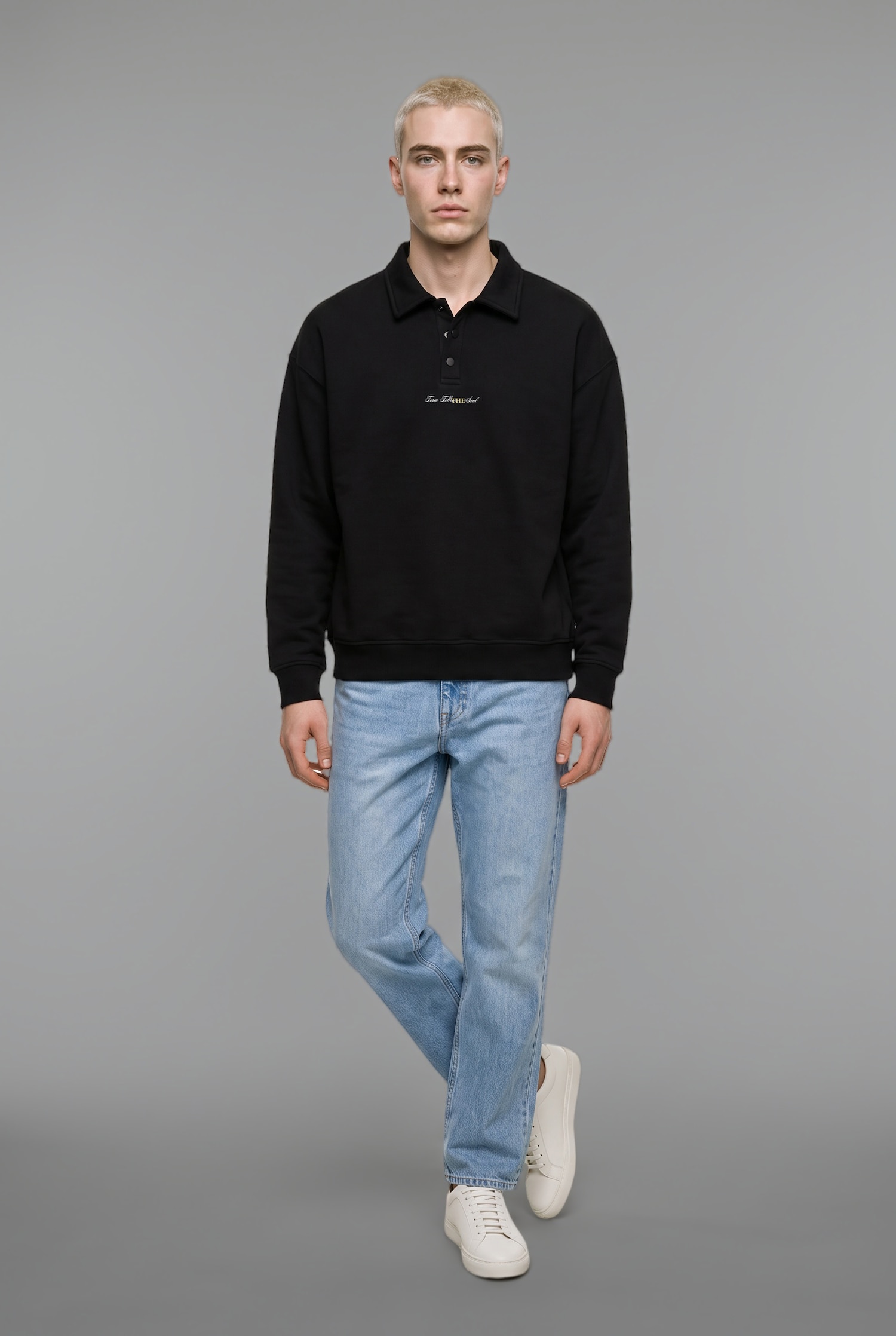 DeFacto Boxy Fit Polo Yaka İşlemeli Sweatshirt görsel 2