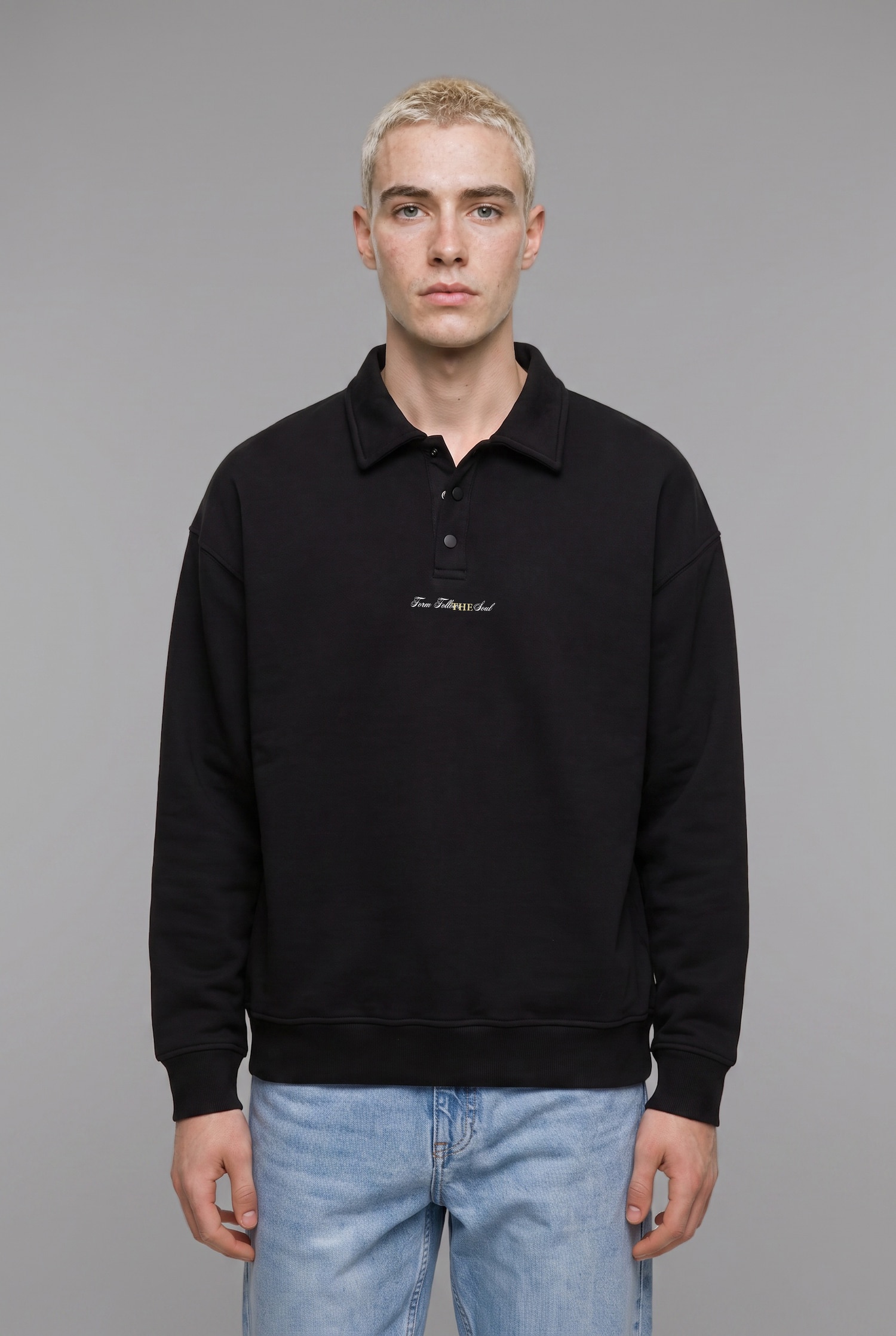 DeFacto Boxy Fit Polo Yaka İşlemeli Sweatshirt görsel 4
