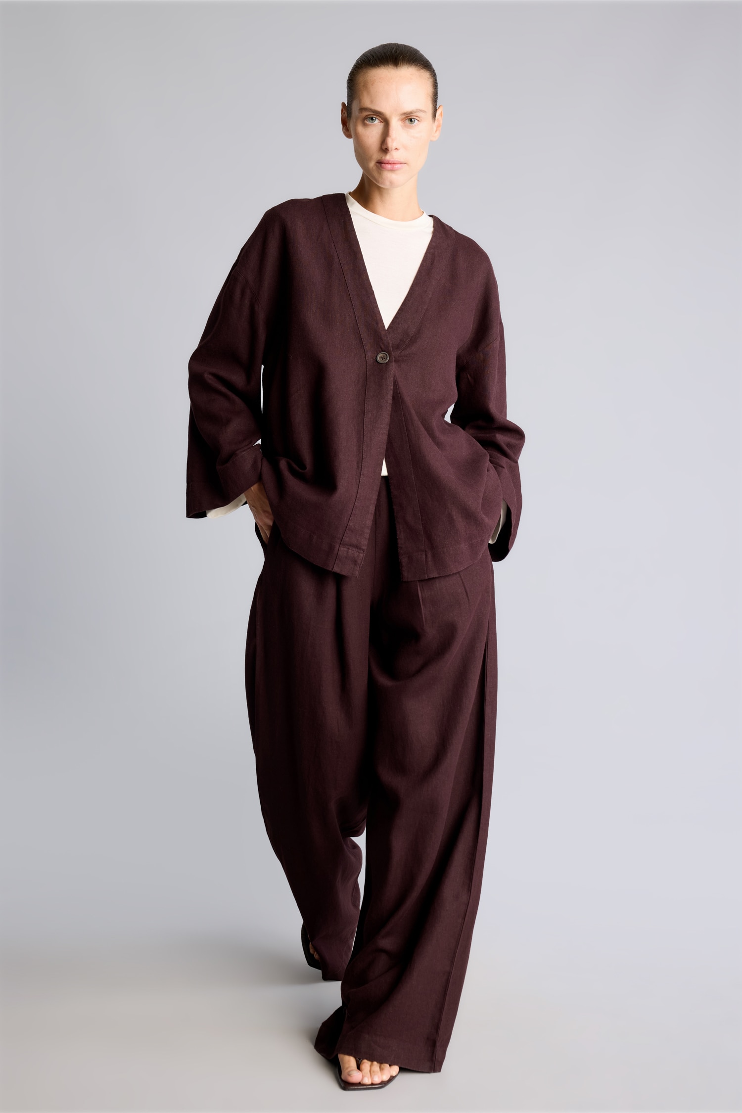 DeFacto Regular Fıt V Yaka Keten Kimono görsel 2