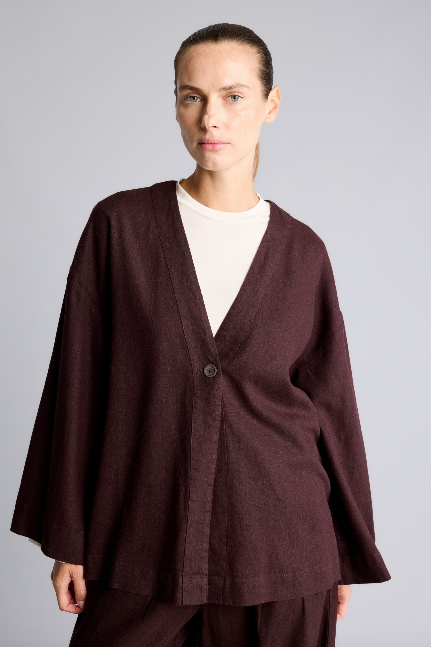 DeFacto Regular Fıt V Yaka Keten Kimono görsel 3