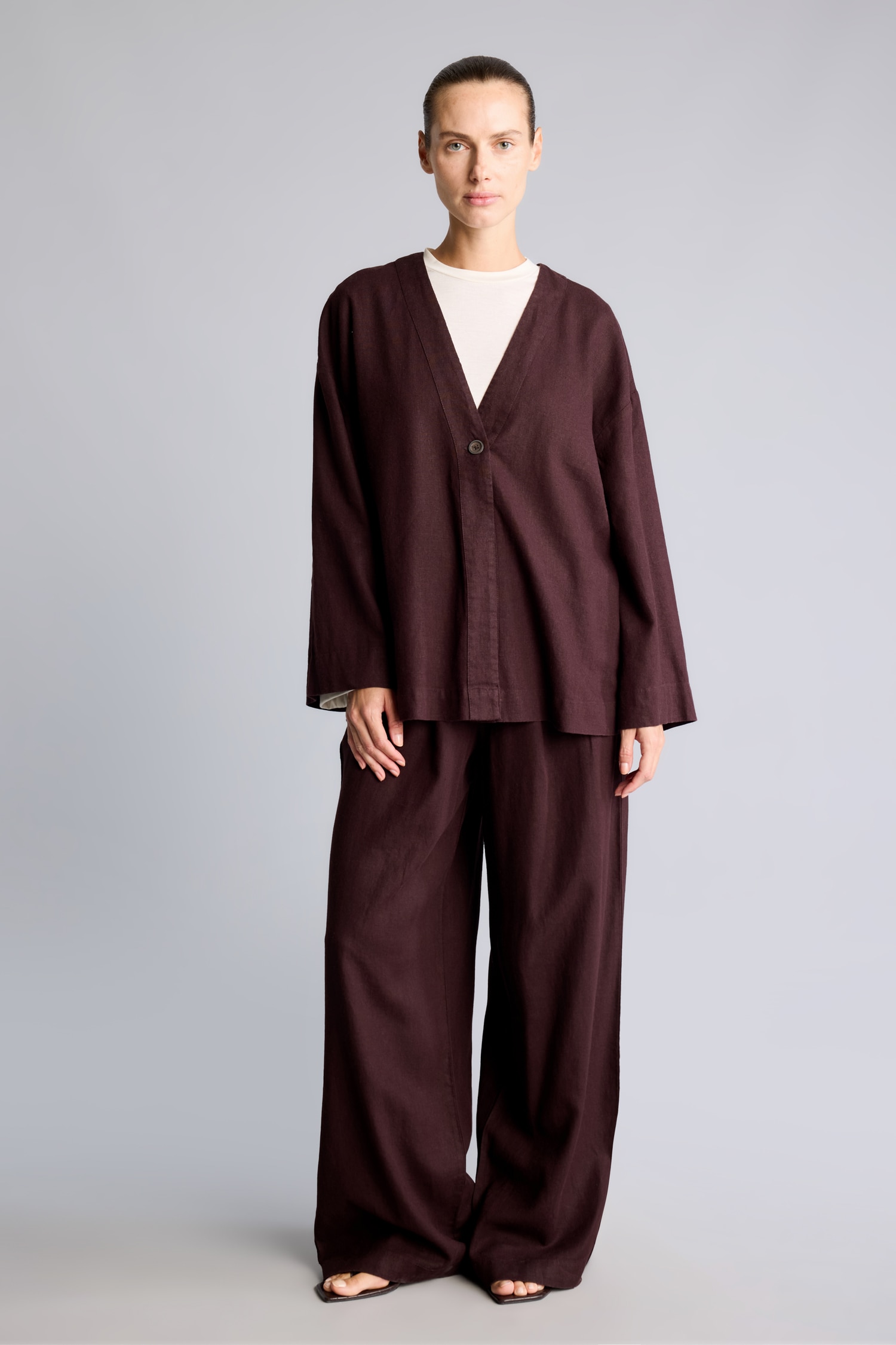 DeFacto Regular Fit Geniş Paça Keten Pantolon görsel 2