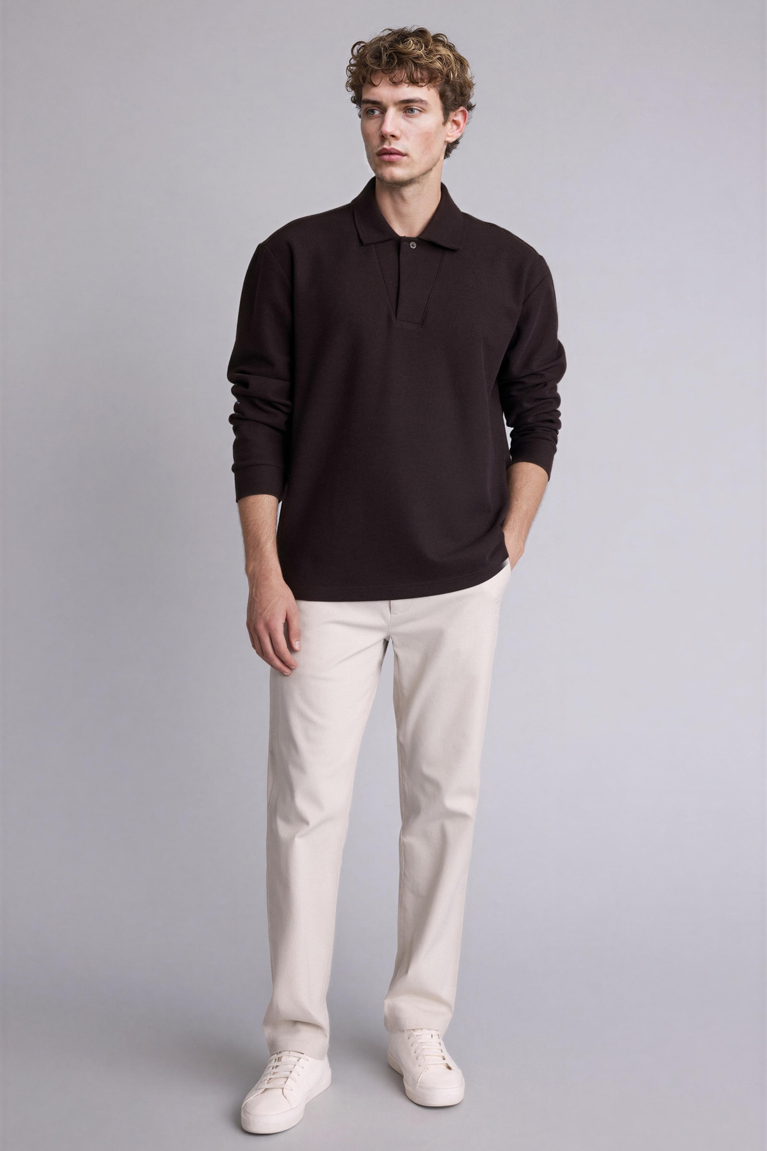 DeFacto Pamuklu Regular Fıt Polo Yaka Pike Sweatshirt görsel 2