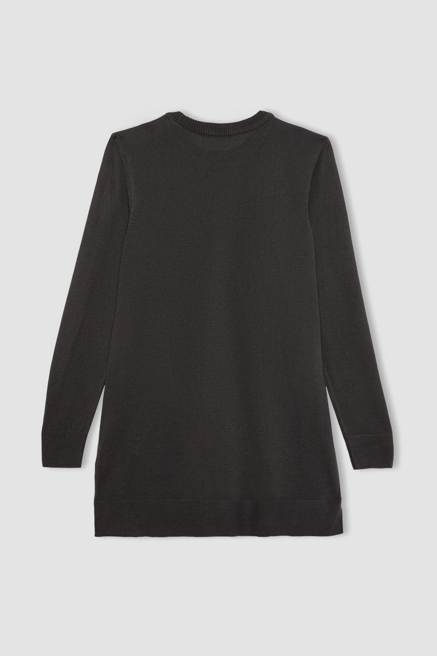 Regular Fit Crew Neck Slit Basic Knitted Pullover Tunic