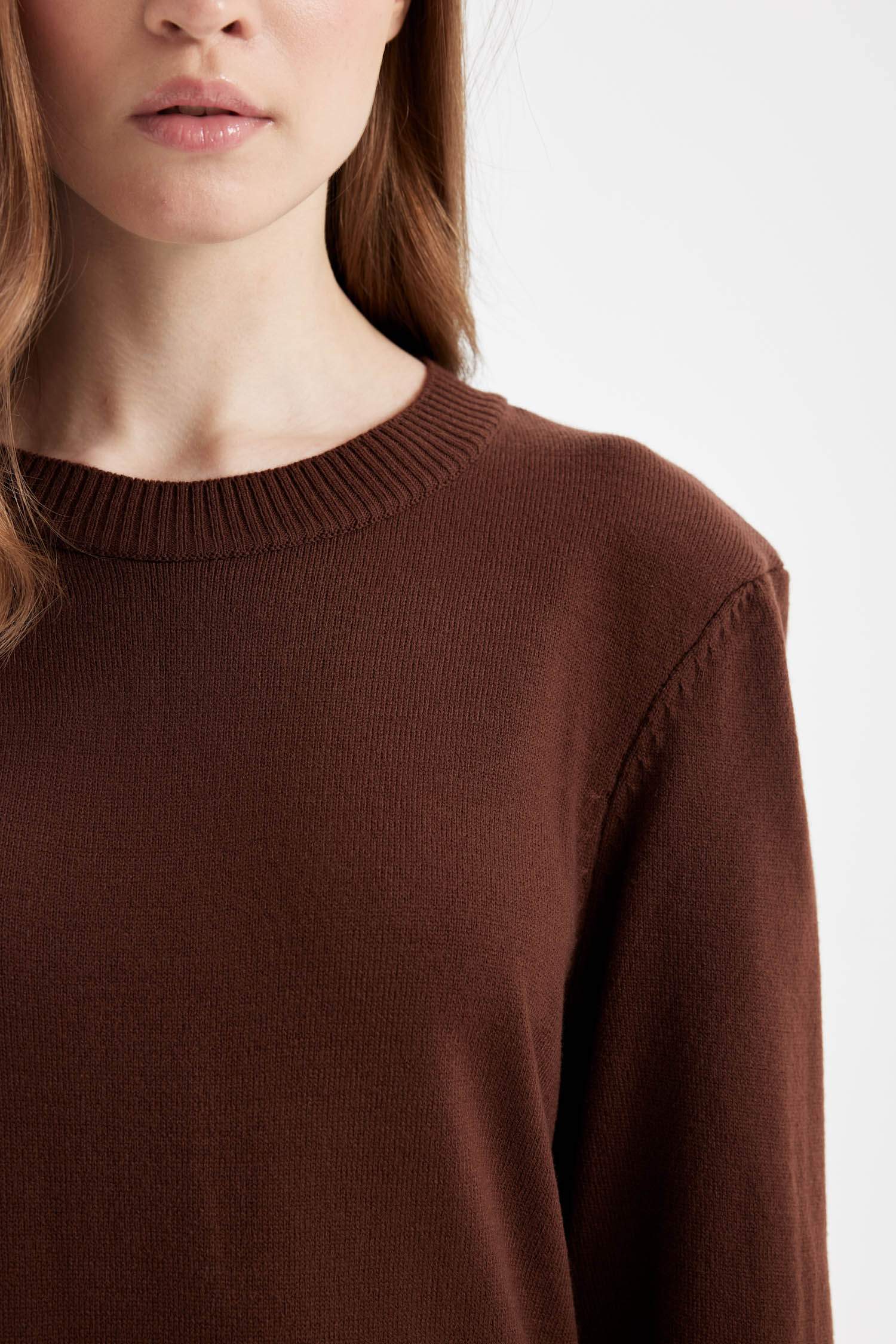 Regular Fit Bisiklet Yaka Yırtmaçlı Basic Düz Triko Kazak Tunik